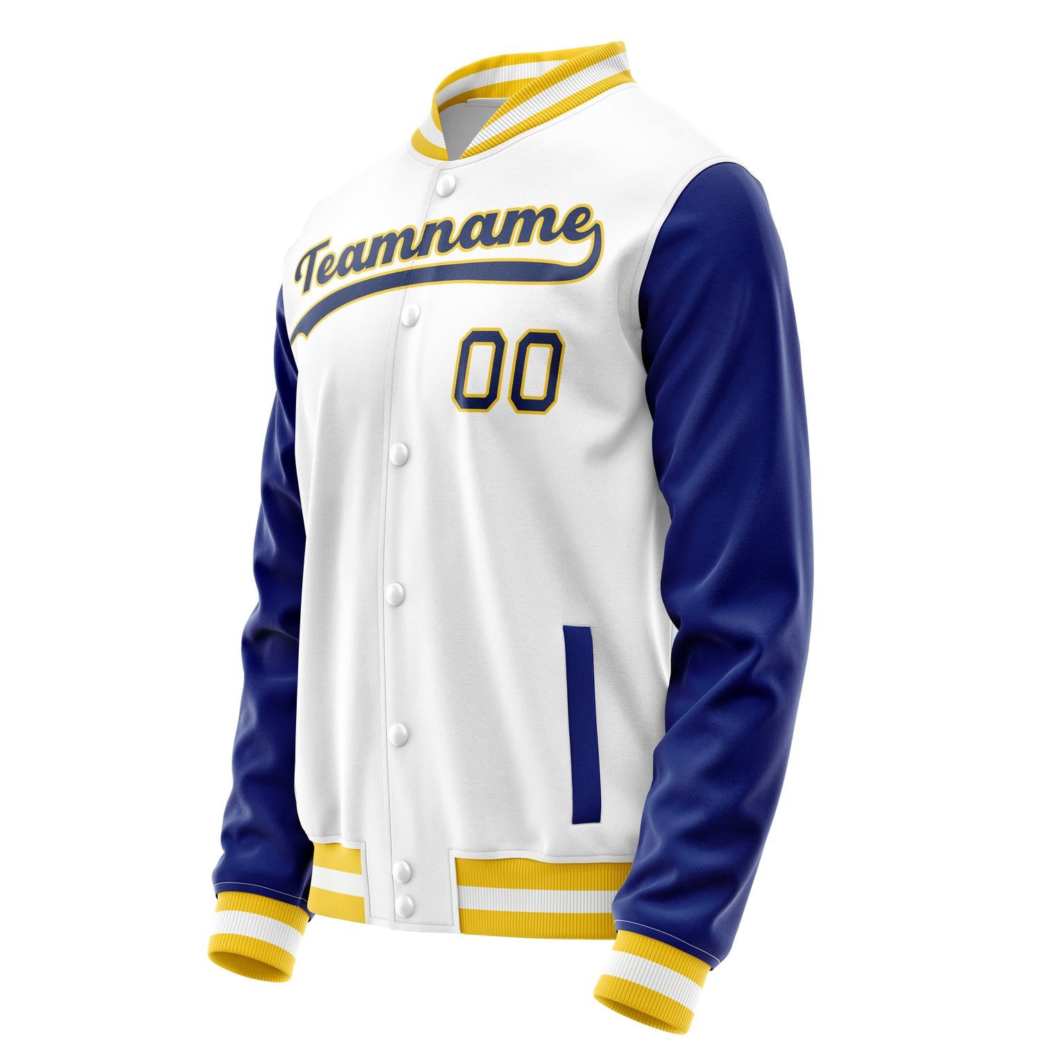 Custom White Royal Solid Color Varsity Letterman Jacket JA02240617LH451