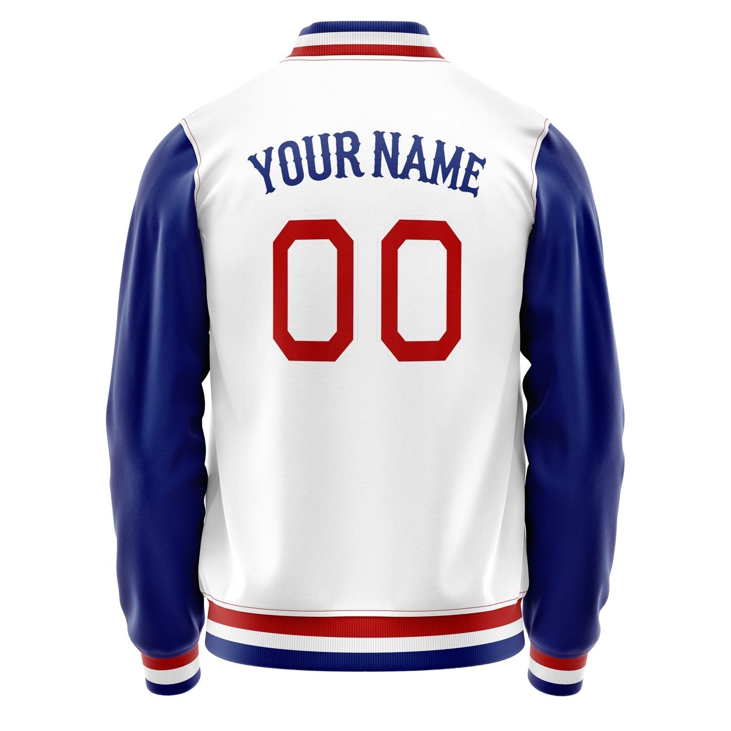 Custom White Royal Solid Color Varsity Letterman Jacket JA02240617LH452