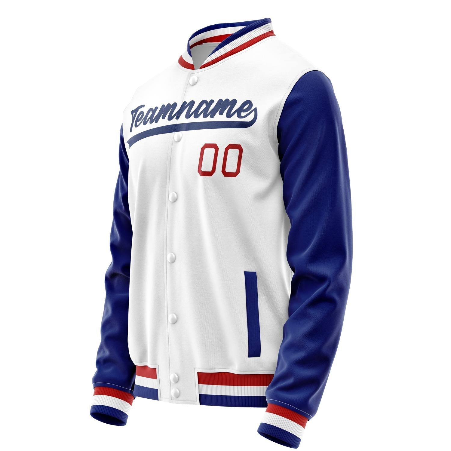 Custom White Royal Solid Color Varsity Letterman Jacket JA02240617LH452