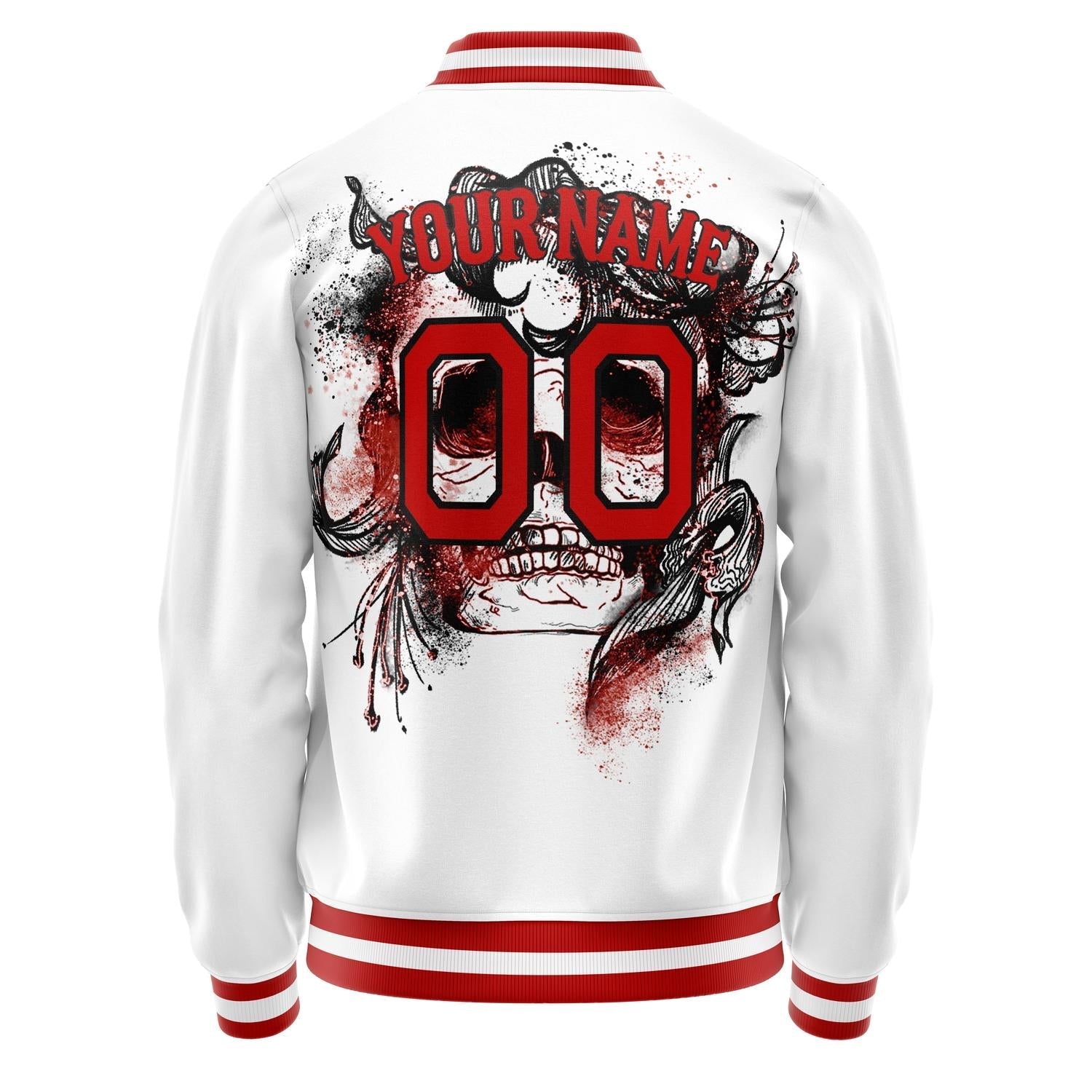Custom White Red 3D Pattern Skull Varsity Letterman Jacket JA02240617LH453