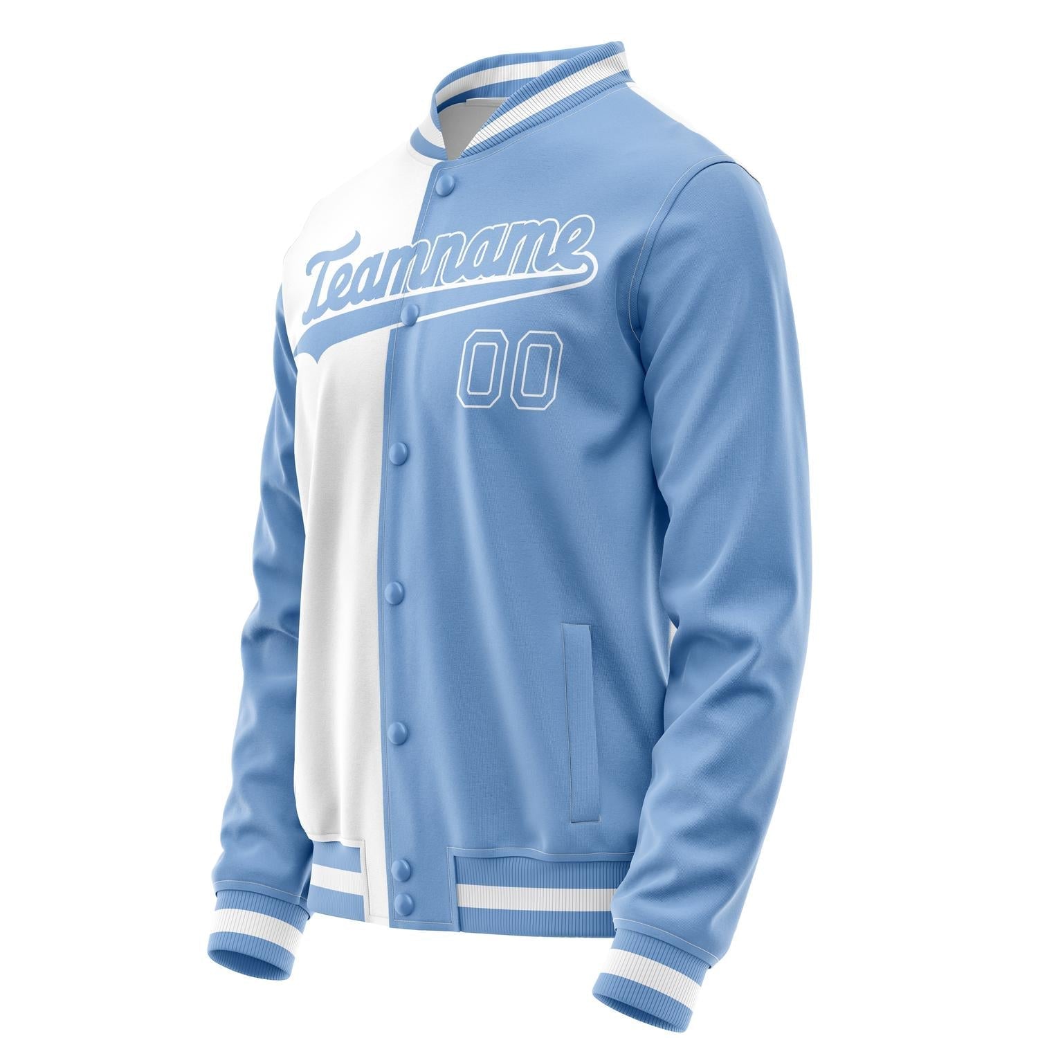 Custom White Light-Blue Split Varsity Letterman Jacket JA02240617LH454