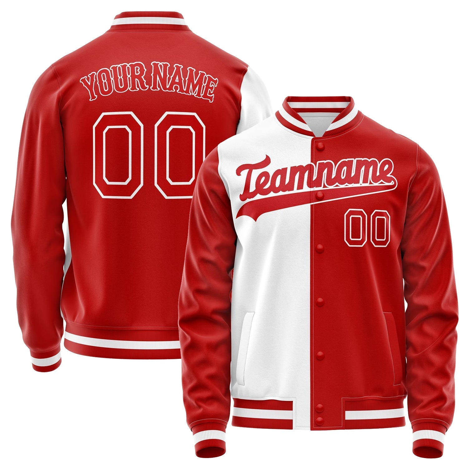 Custom White Red Split Varsity Letterman Jacket JA02240617LH455