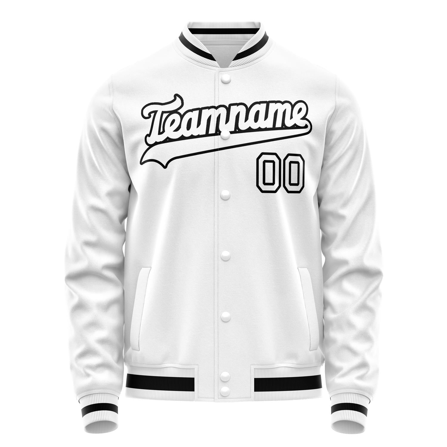 Custom White Black Solid Color Varsity Letterman Jacket JA02240617LH458