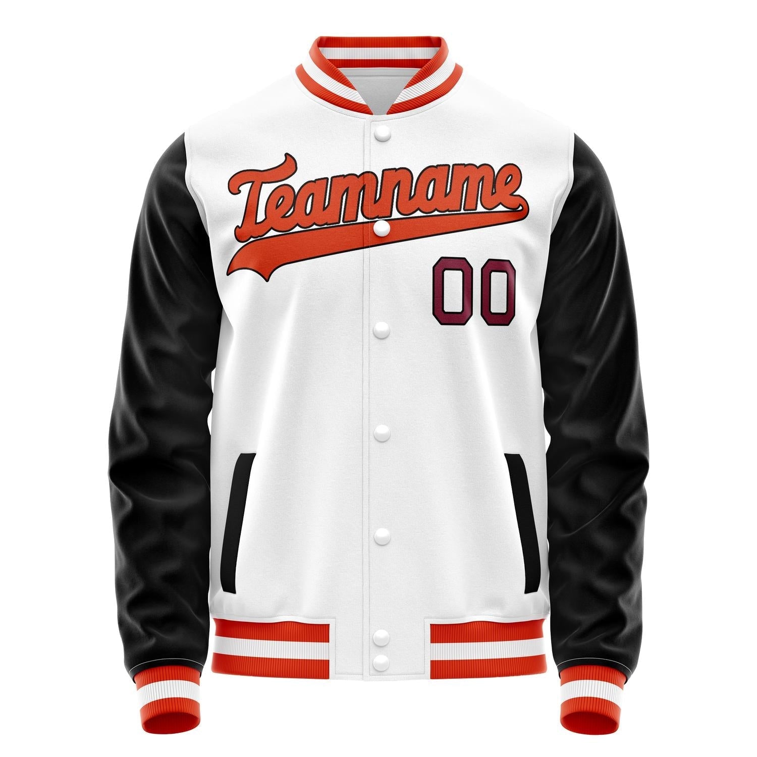 Custom White Black Solid Color Varsity Letterman Jacket JA02240617LH460