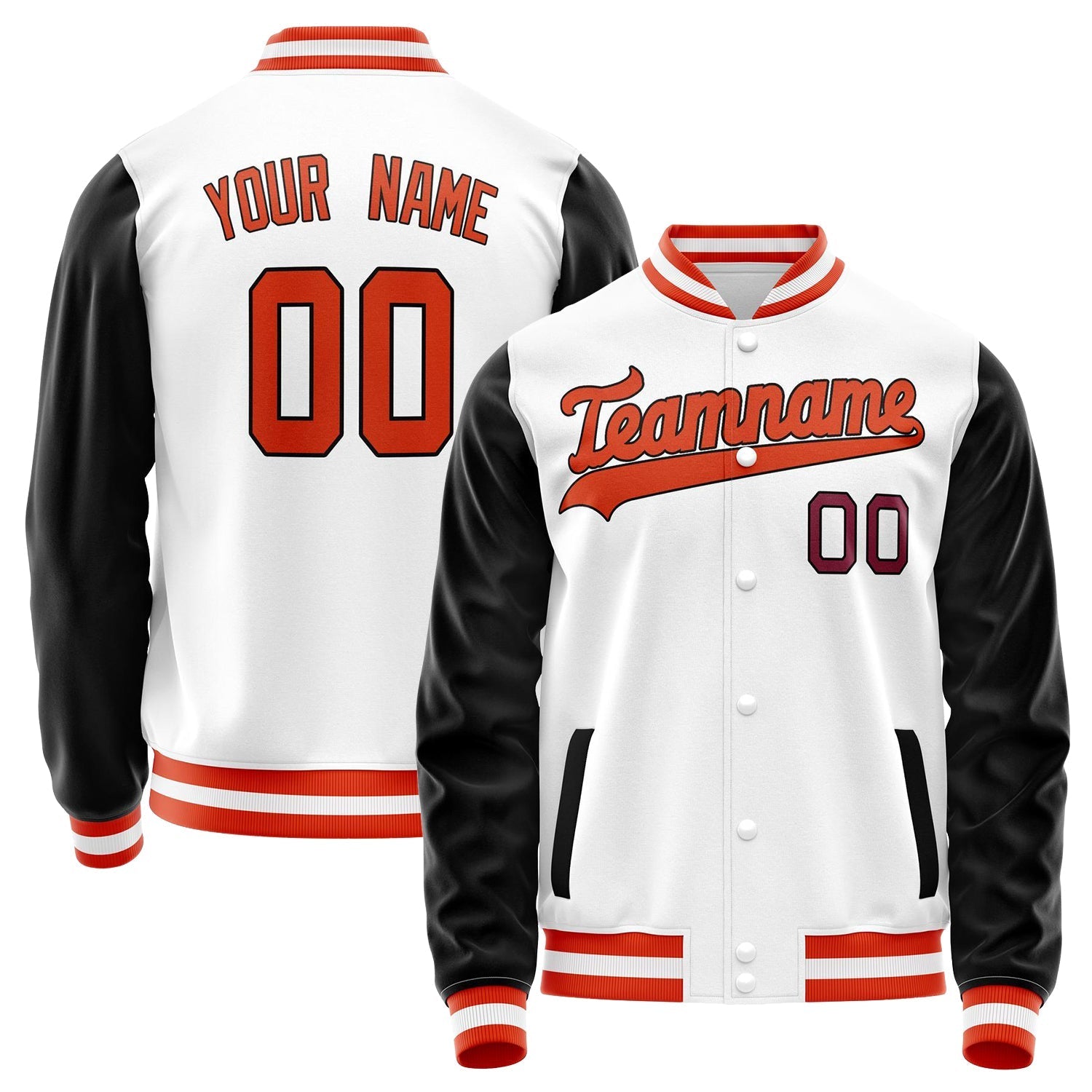 Custom White Black Solid Color Varsity Letterman Jacket JA02240617LH460