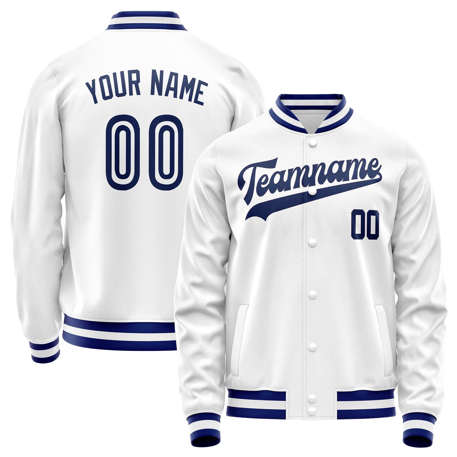 Custom White Navy Solid Color Varsity Letterman Jacket JA02240617LH464