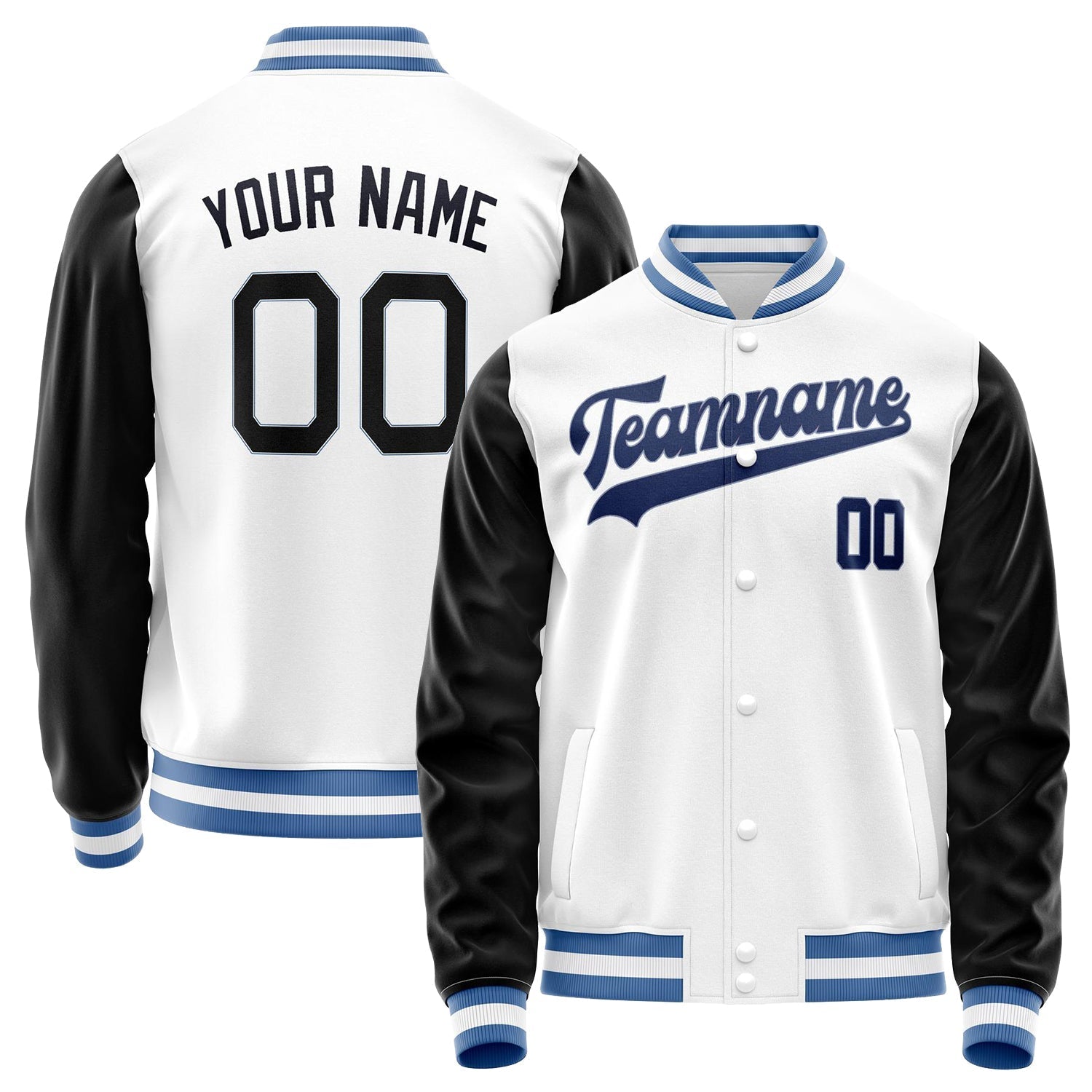 Custom White Black Solid Color Varsity Letterman Jacket JA02240617LH465