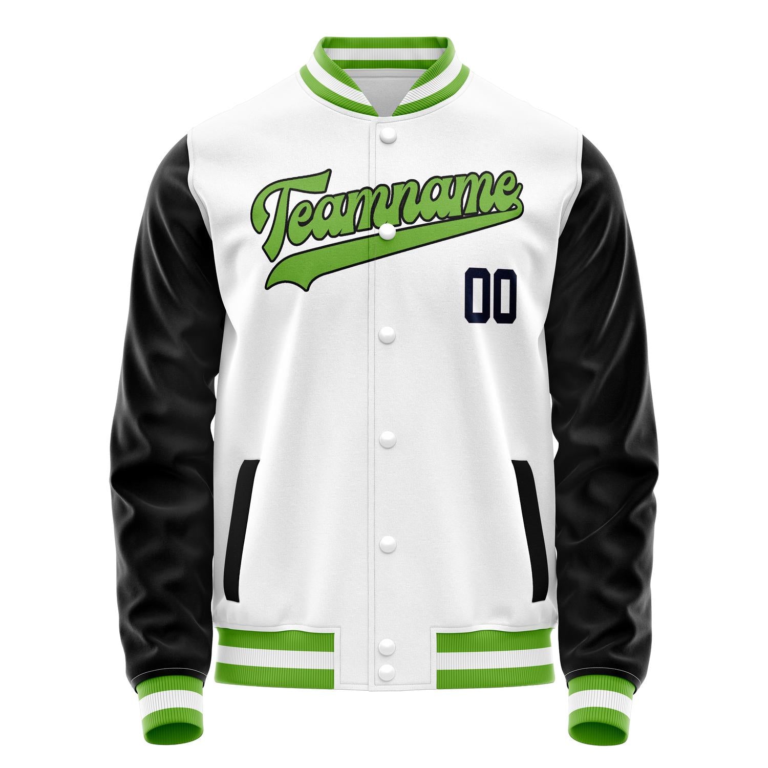 Custom White Black Solid Color Varsity Letterman Jacket JA02240617LH467