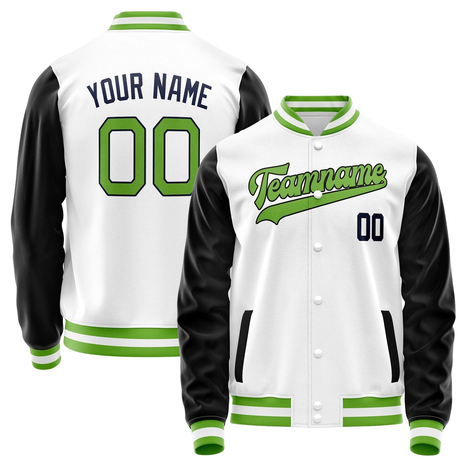 Custom White Black Solid Color Varsity Letterman Jacket JA02240617LH467