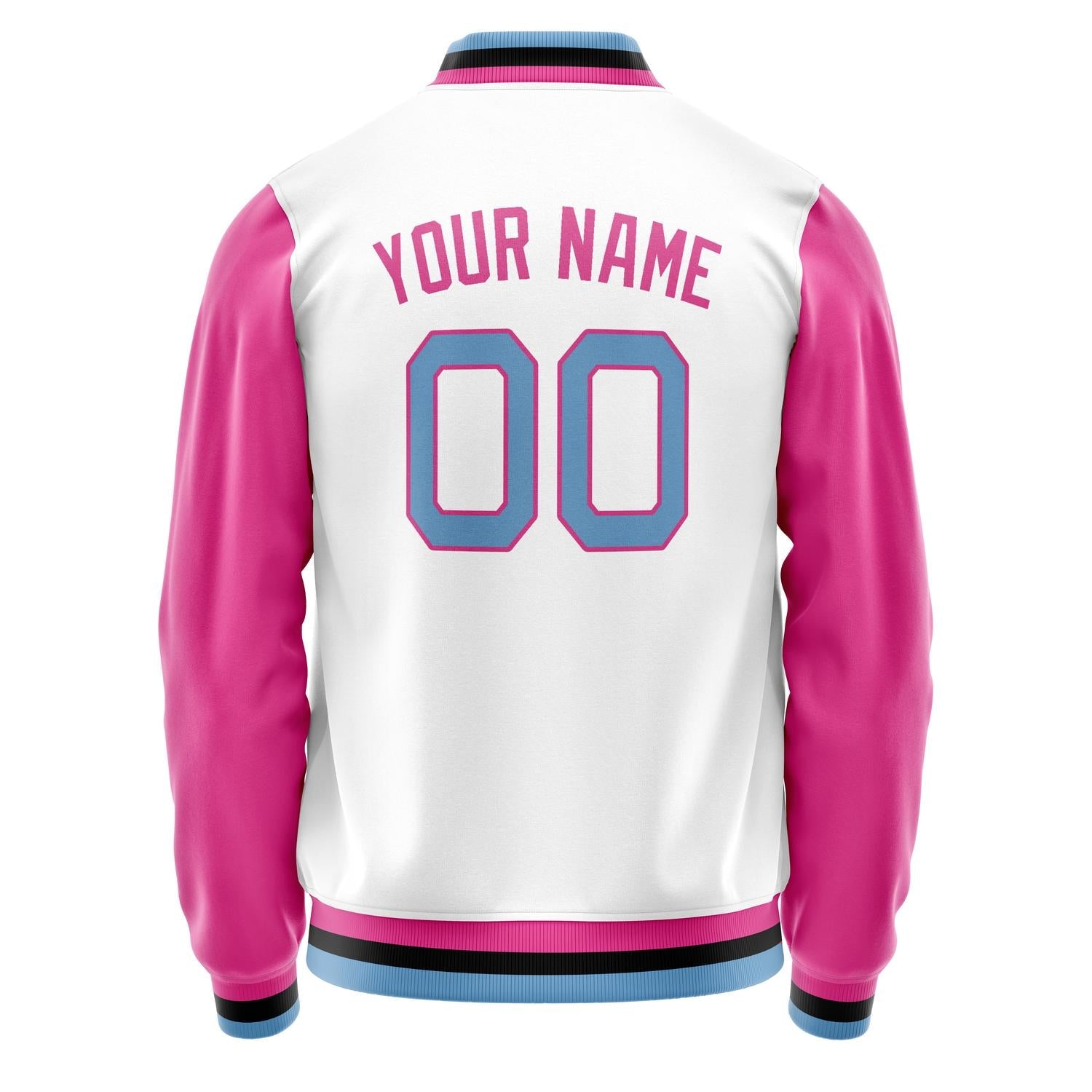 Custom White Pink Solid Color Varsity Letterman Jacket JA02240617LH468