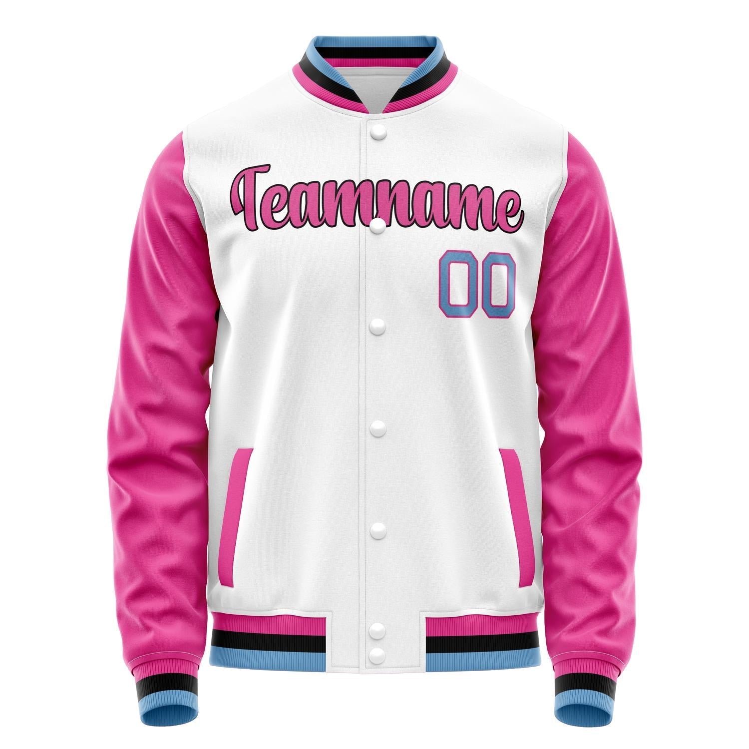 Custom White Pink Solid Color Varsity Letterman Jacket JA02240617LH468