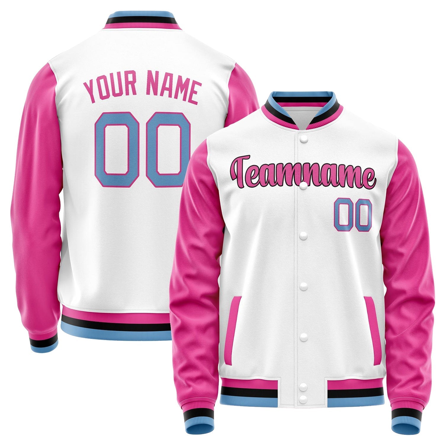 Custom White Pink Solid Color Varsity Letterman Jacket JA02240617LH468