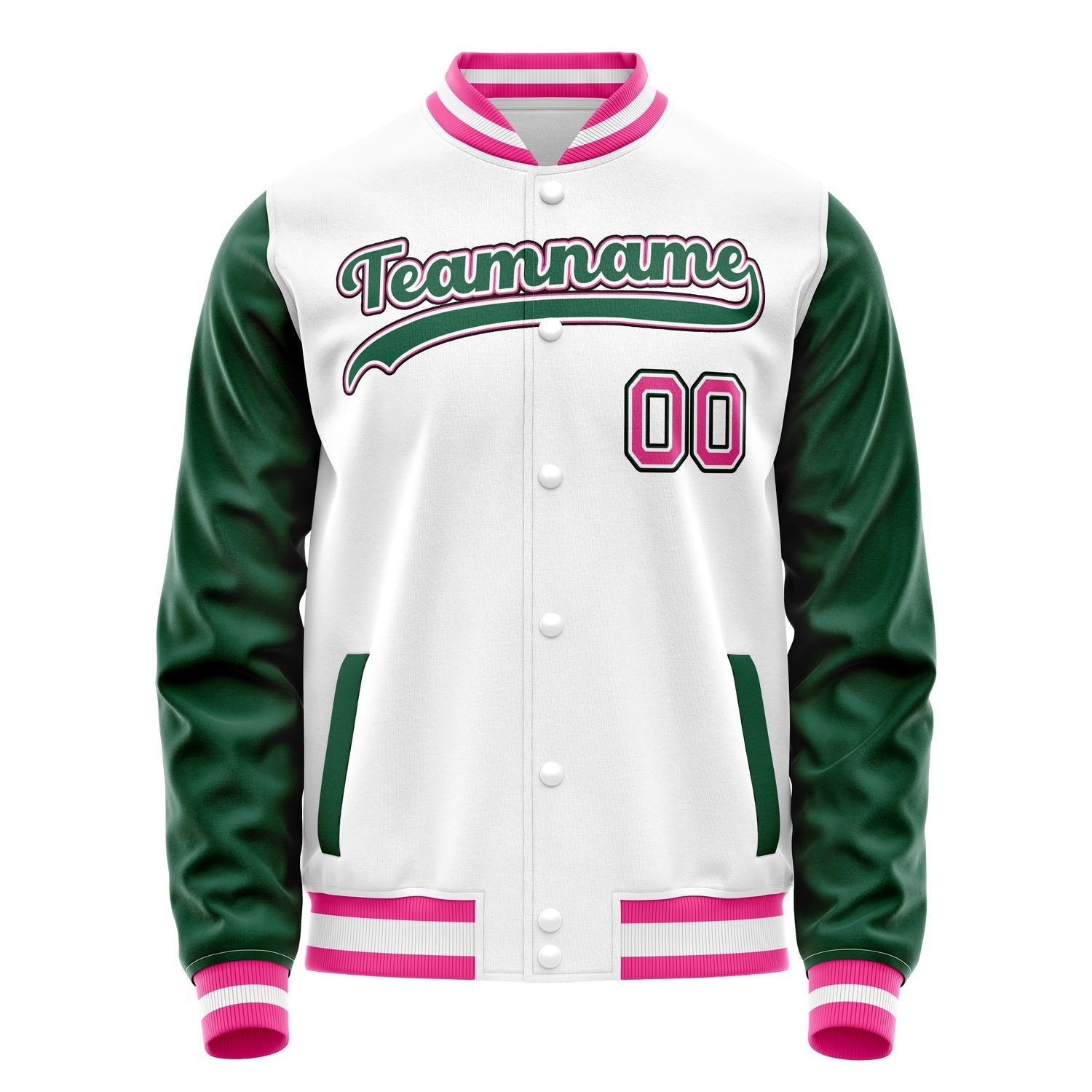 Custom White Kelly-Green Solid Color Varsity Letterman Jacket JA02240617LH469
