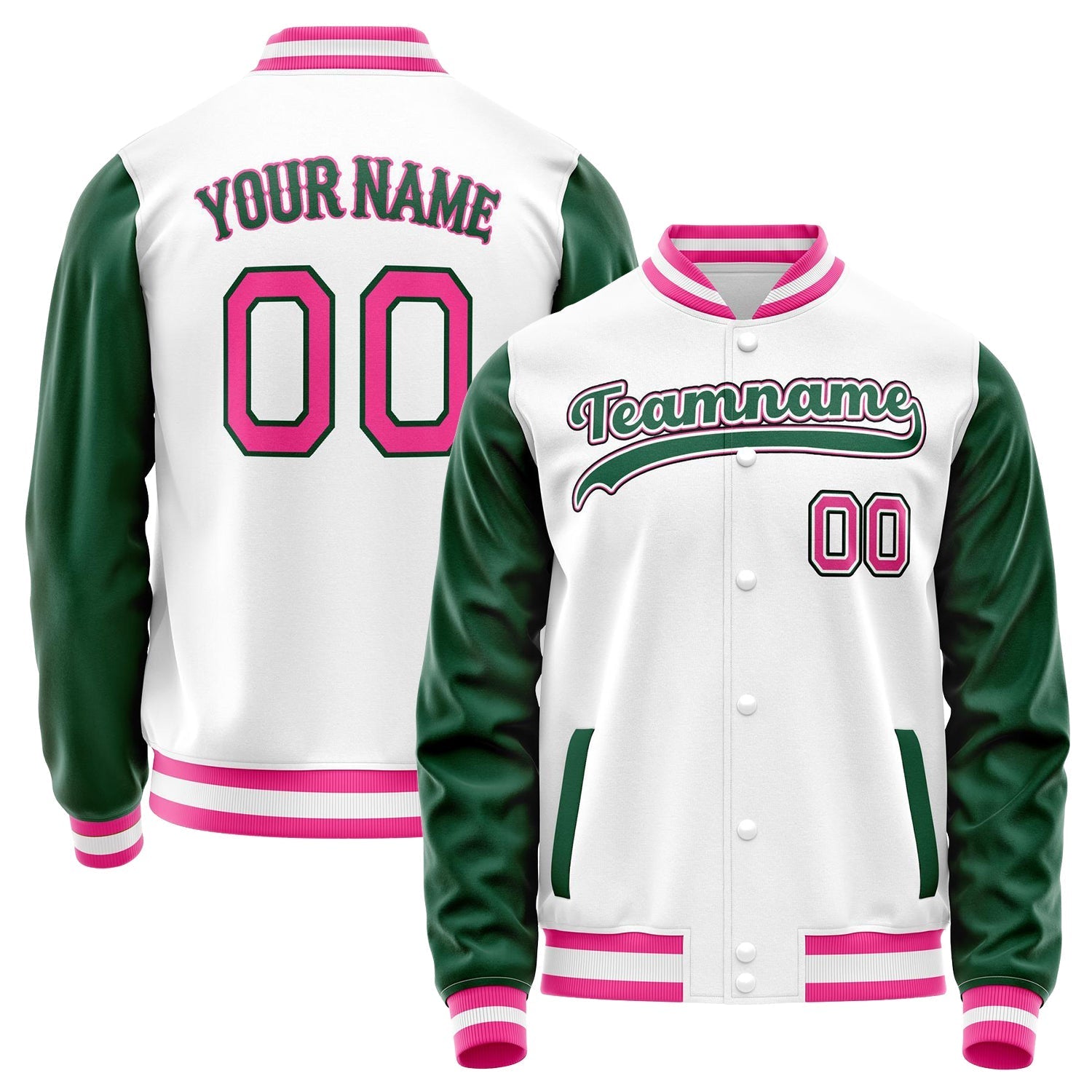 Custom White Kelly-Green Solid Color Varsity Letterman Jacket JA02240617LH469