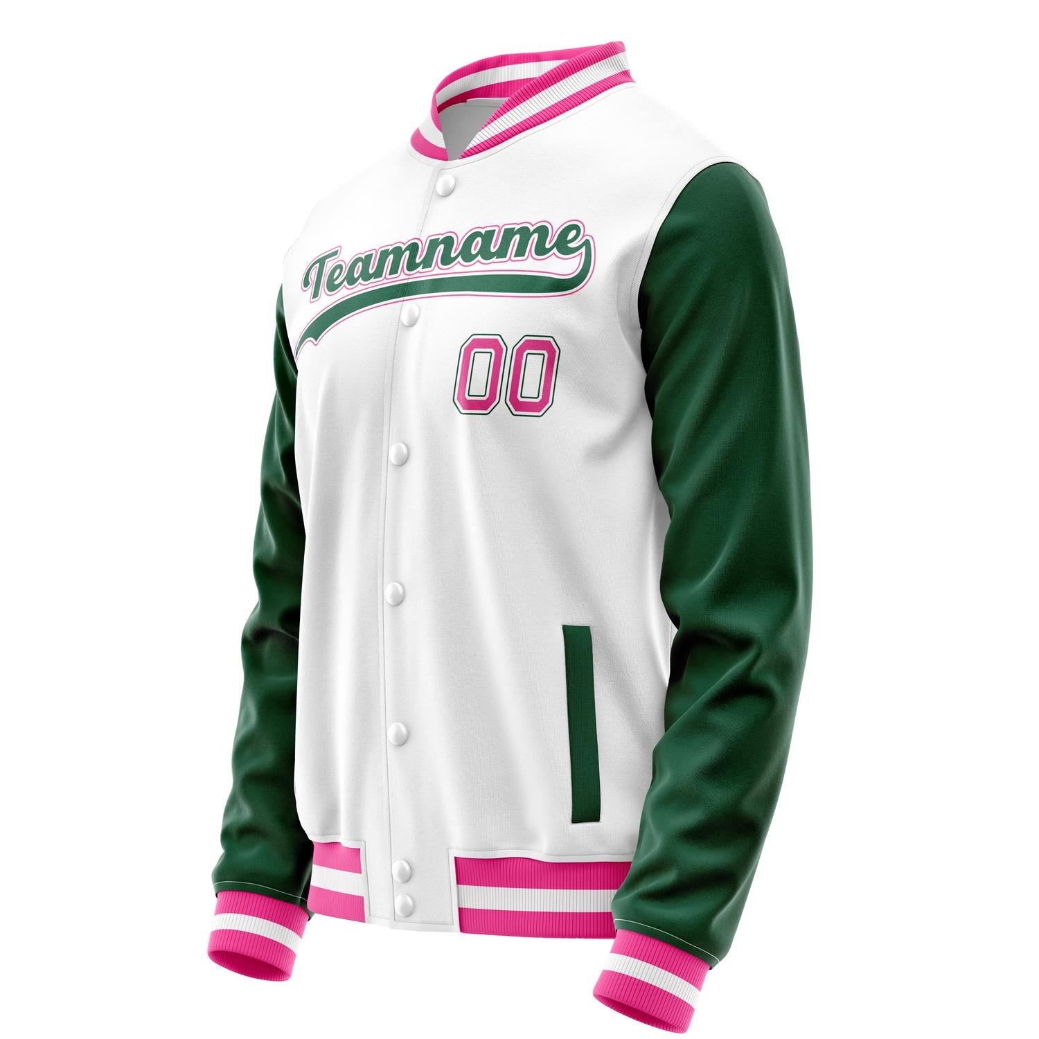 Custom White Kelly-Green Solid Color Varsity Letterman Jacket JA02240617LH469