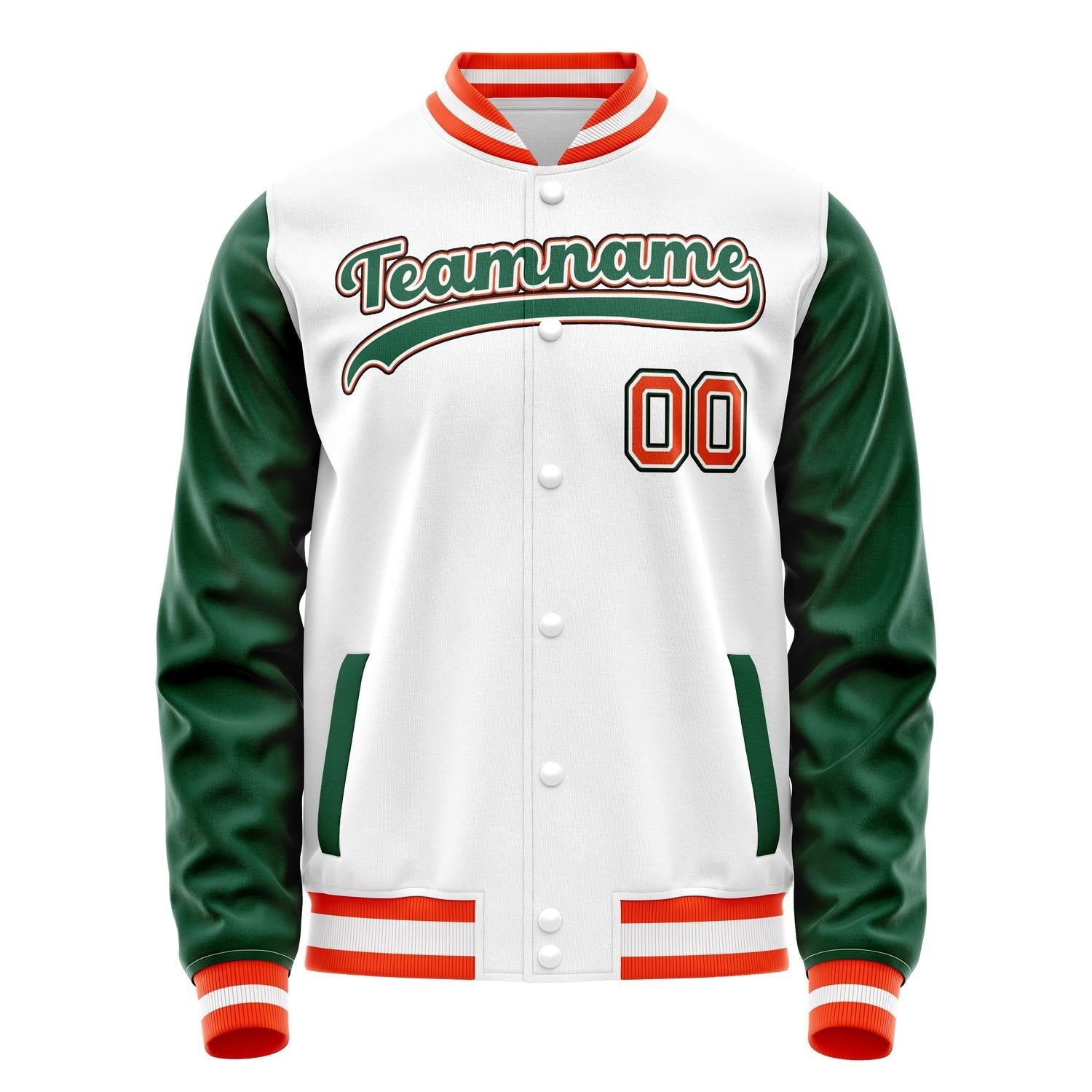 Custom White Kelly-Green Solid Color Varsity Letterman Jacket JA02240617LH471