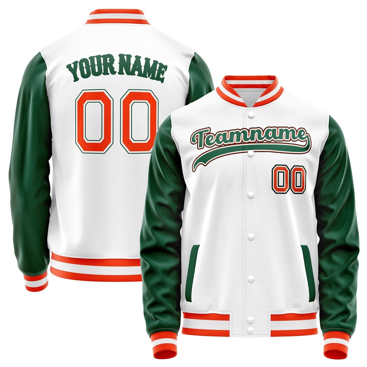 Custom White Kelly-Green Solid Color Varsity Letterman Jacket JA02240617LH471