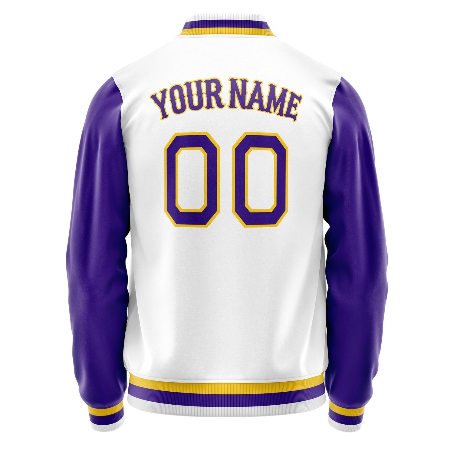 Custom White Purple Solid Color Varsity Letterman Jacket JA02240617LH472