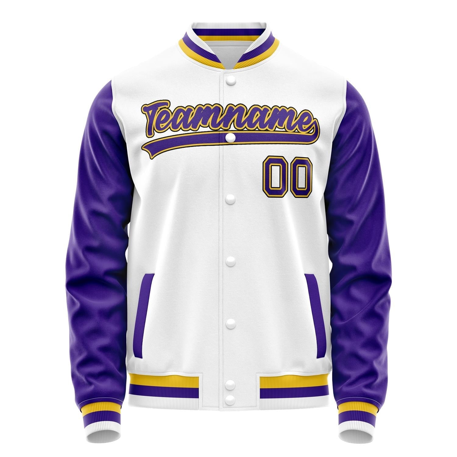 Custom White Purple Solid Color Varsity Letterman Jacket JA02240617LH472