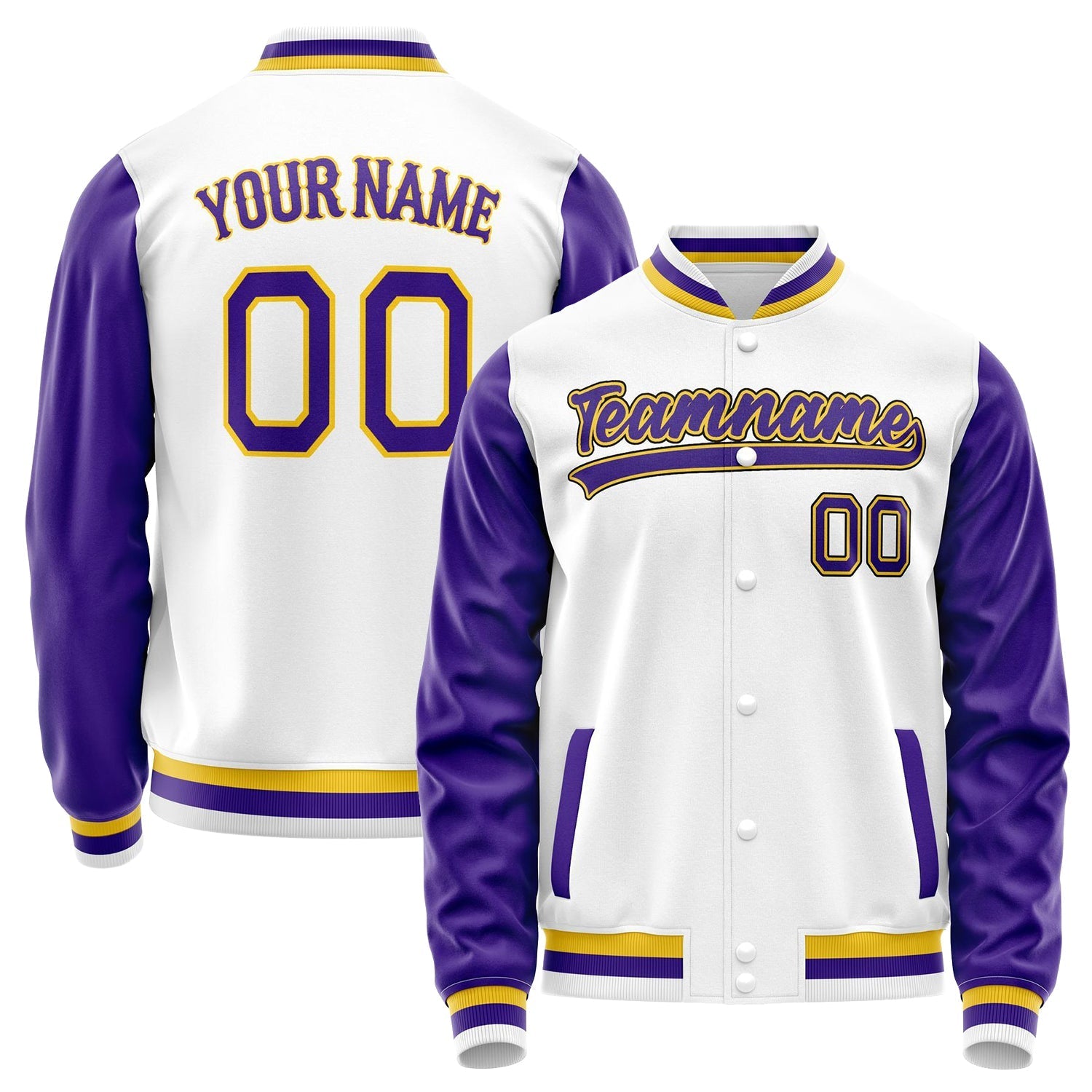 Custom White Purple Solid Color Varsity Letterman Jacket JA02240617LH472