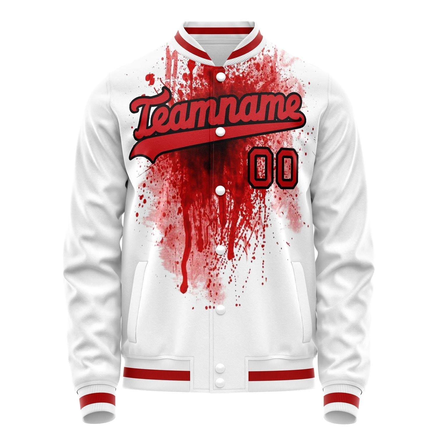 Custom White Red 3D Pattern Design Varsity Letterman Jacket JA02240617LH473