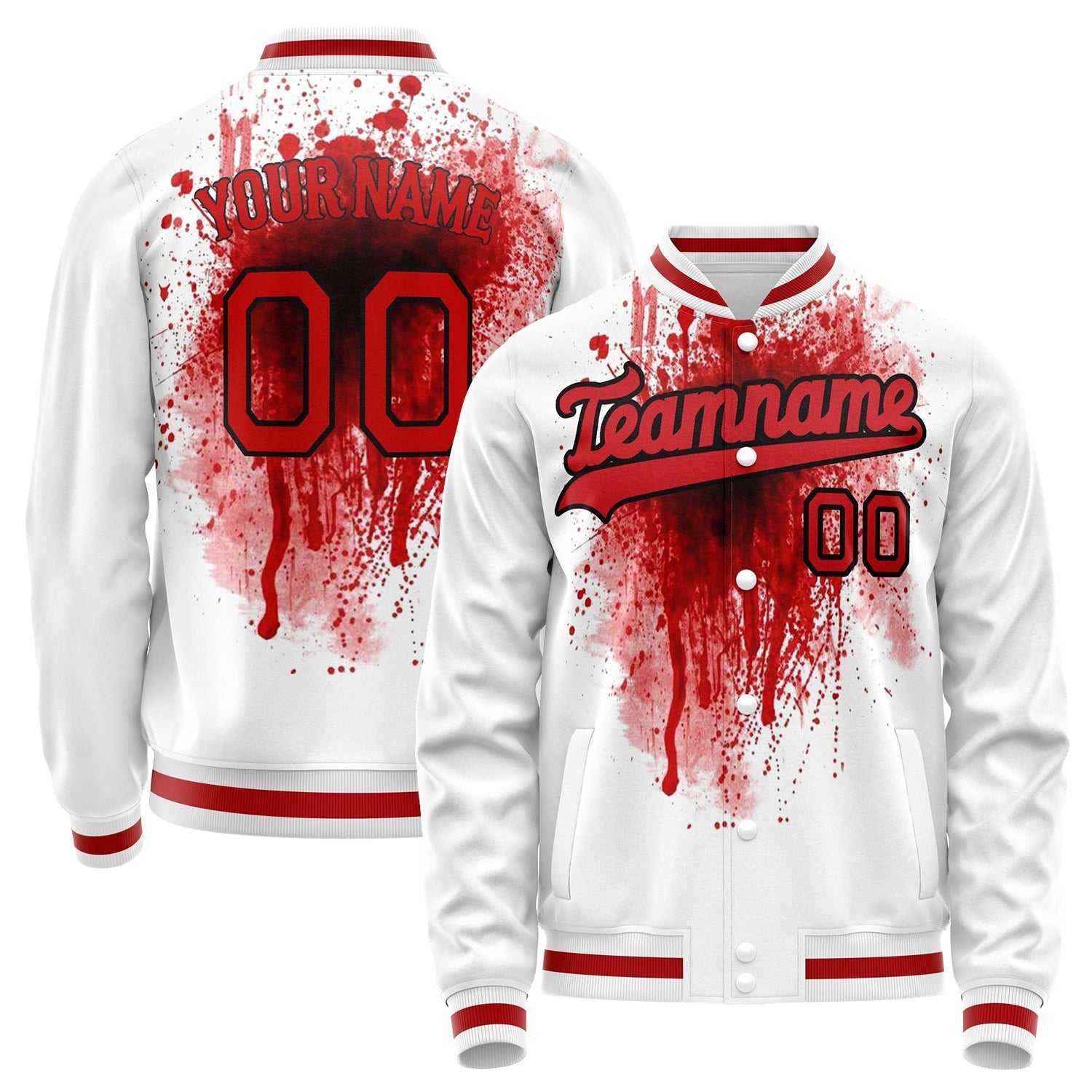 Custom White Red 3D Pattern Design Varsity Letterman Jacket JA02240617LH473