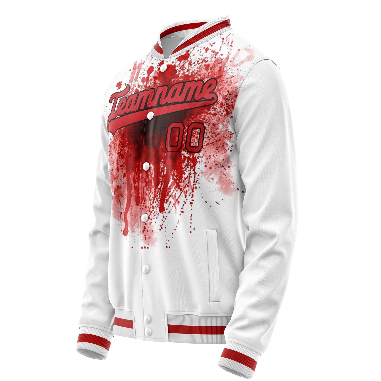 Custom White Red 3D Pattern Design Varsity Letterman Jacket JA02240617LH473