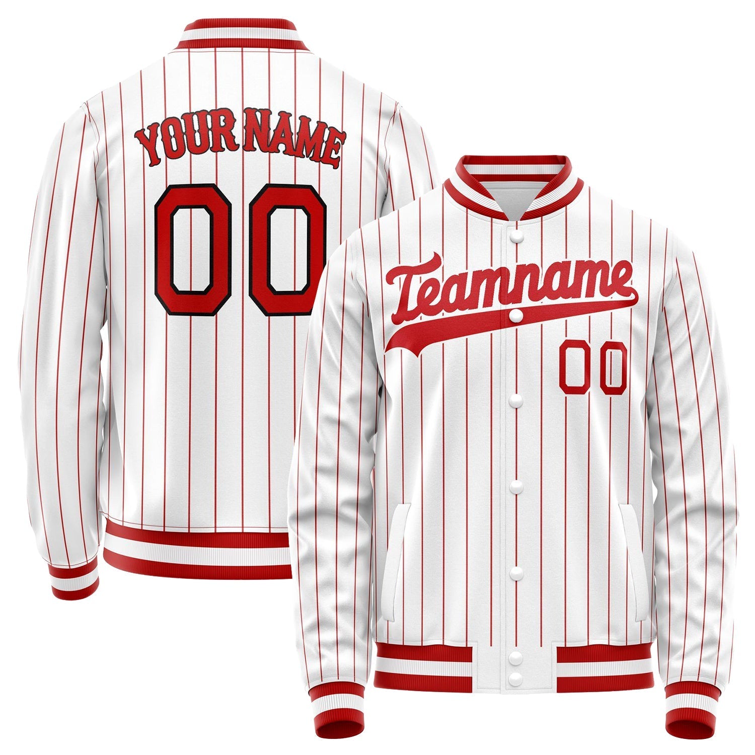 Custom White Red Red Pinstripe Varsity Letterman Jacket JA02240617LH474