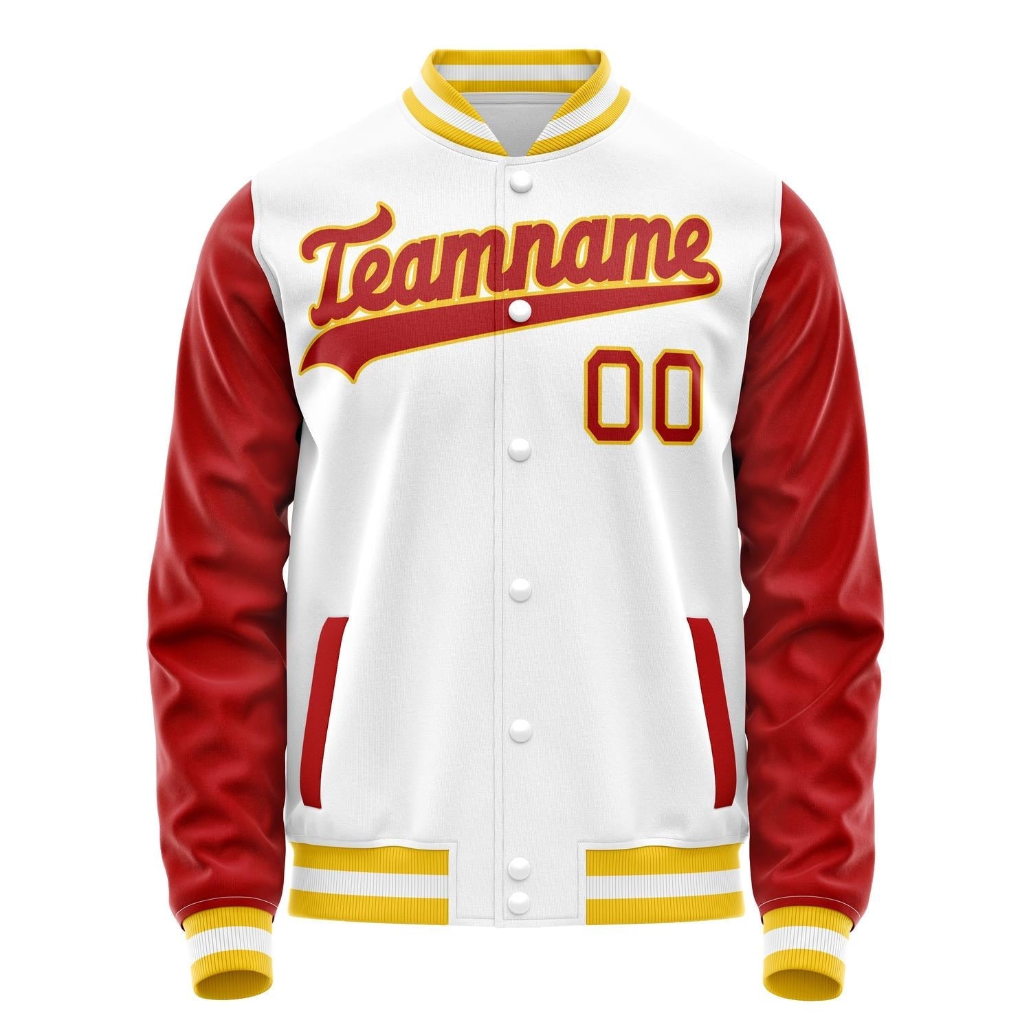 Custom White Red Solid Color Varsity Letterman Jacket JA02240617LH476