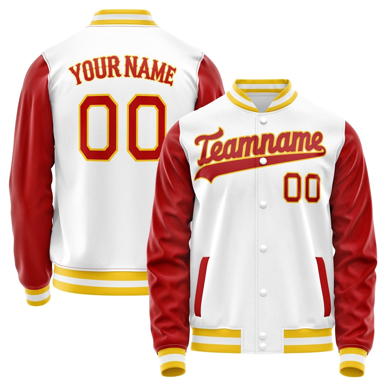 Custom White Red Solid Color Varsity Letterman Jacket JA02240617LH476