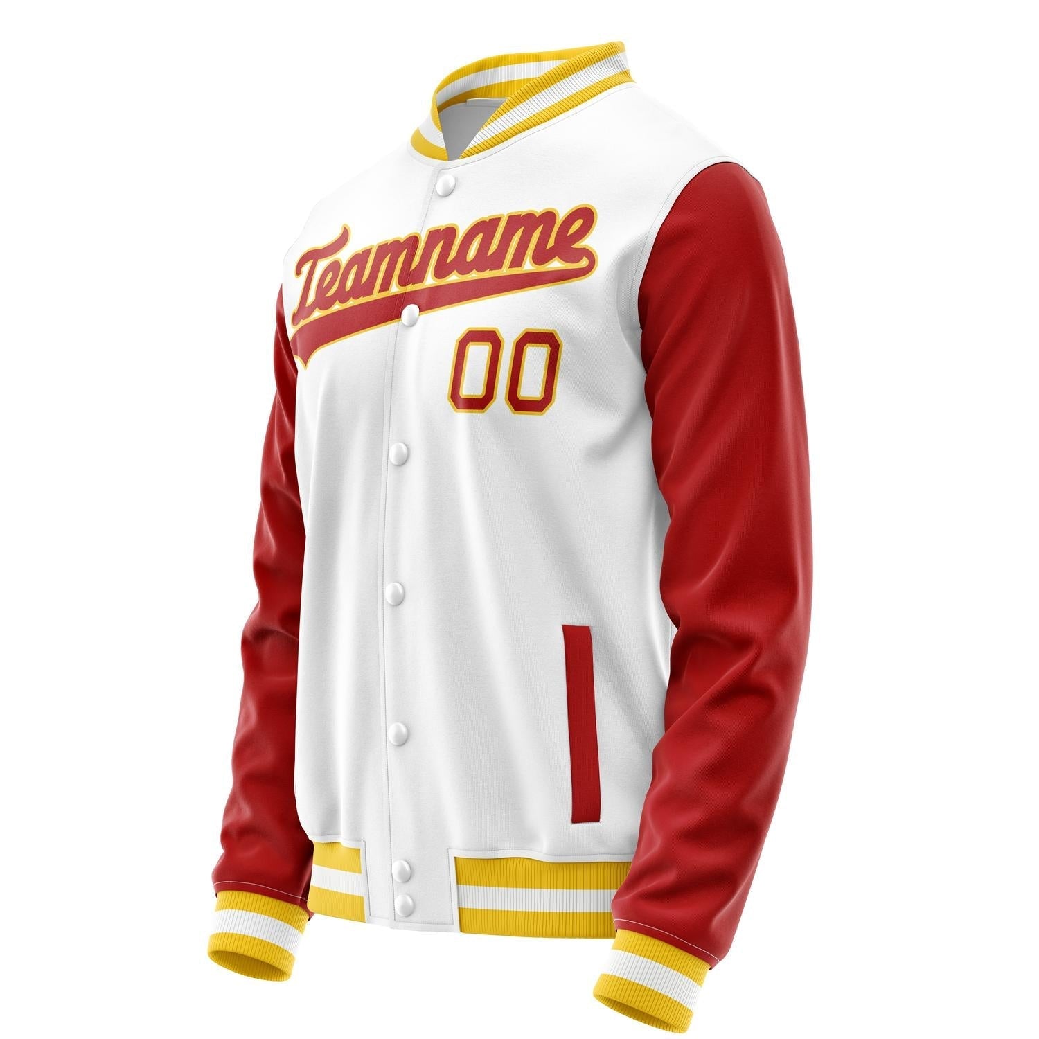 Custom White Red Solid Color Varsity Letterman Jacket JA02240617LH476