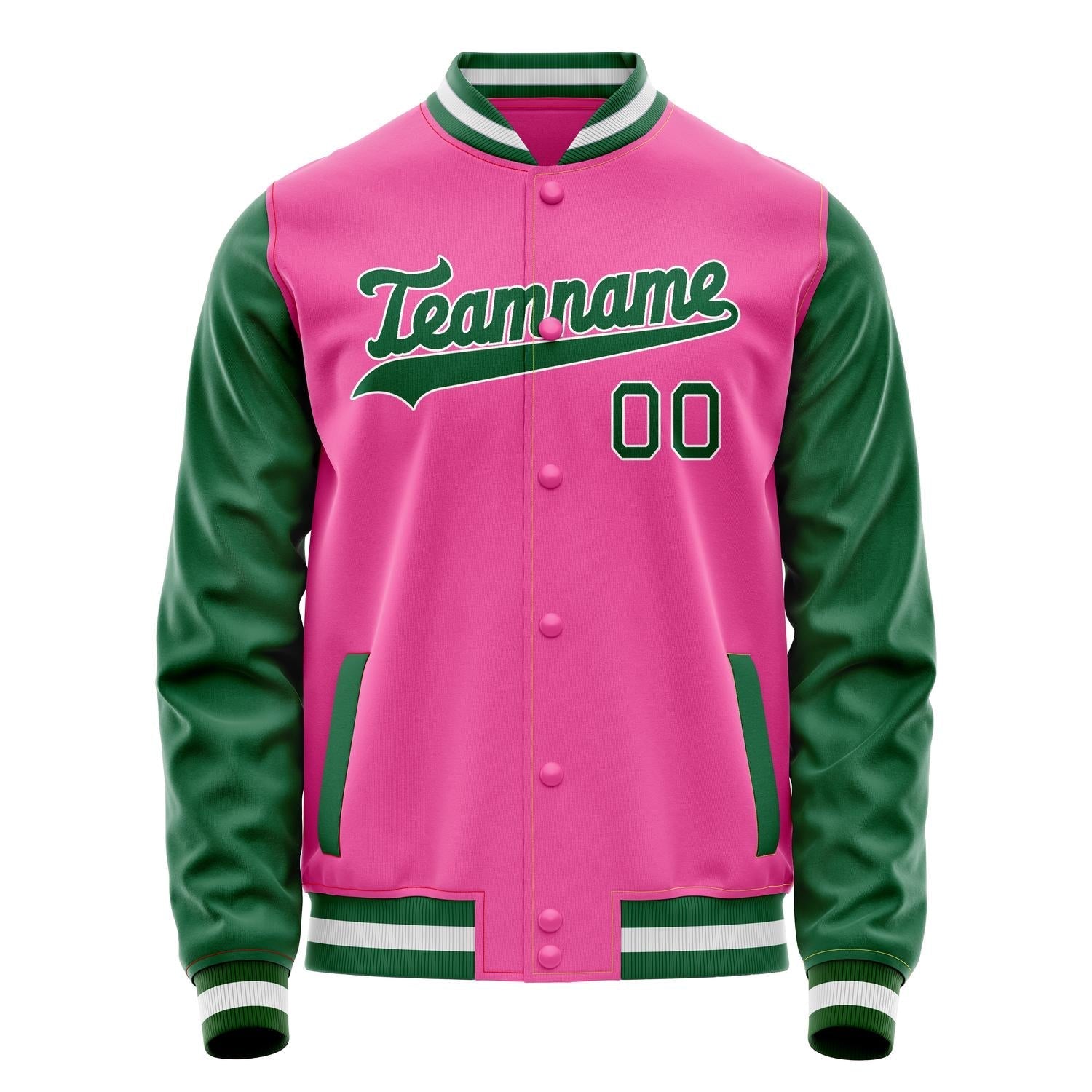 Custom Pink Kelly-Green Solid Color Varsity Letterman Jacket JA02240617SH298