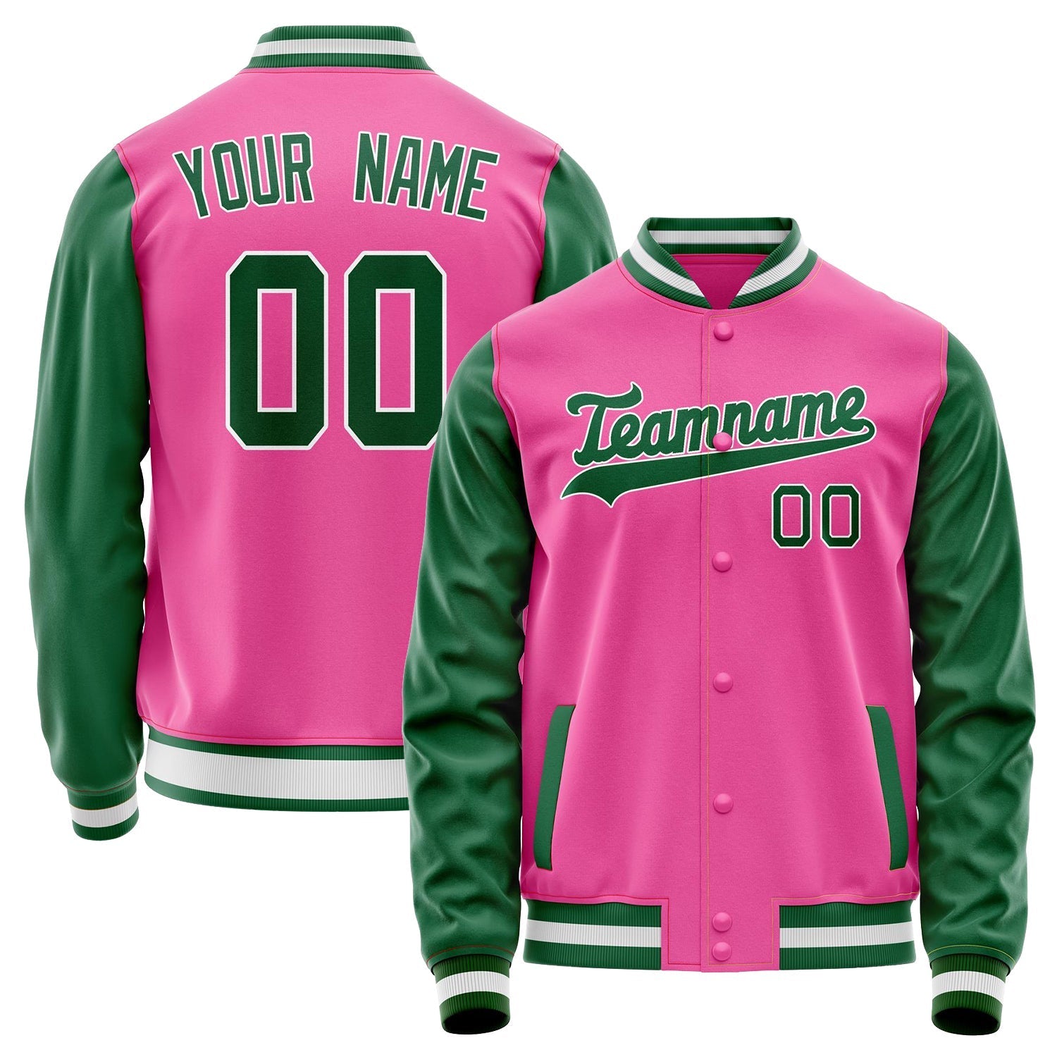 Custom Pink Kelly-Green Solid Color Varsity Letterman Jacket JA02240617SH298