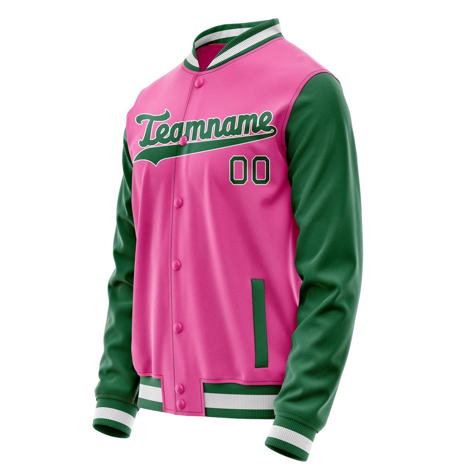Custom Pink Kelly-Green Solid Color Varsity Letterman Jacket JA02240617SH298