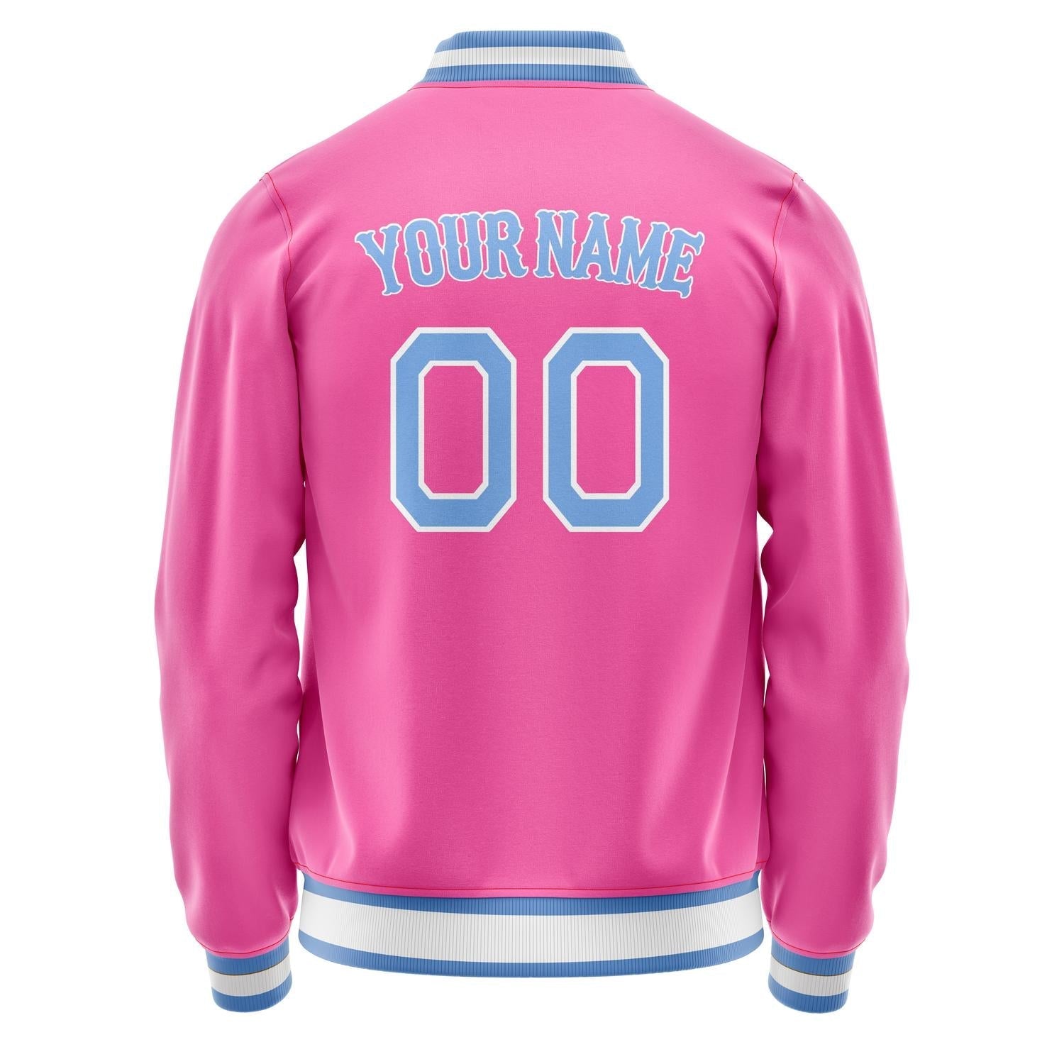 Custom Pink Light-Blue Solid Color Varsity Letterman Jacket JA02240617SH299