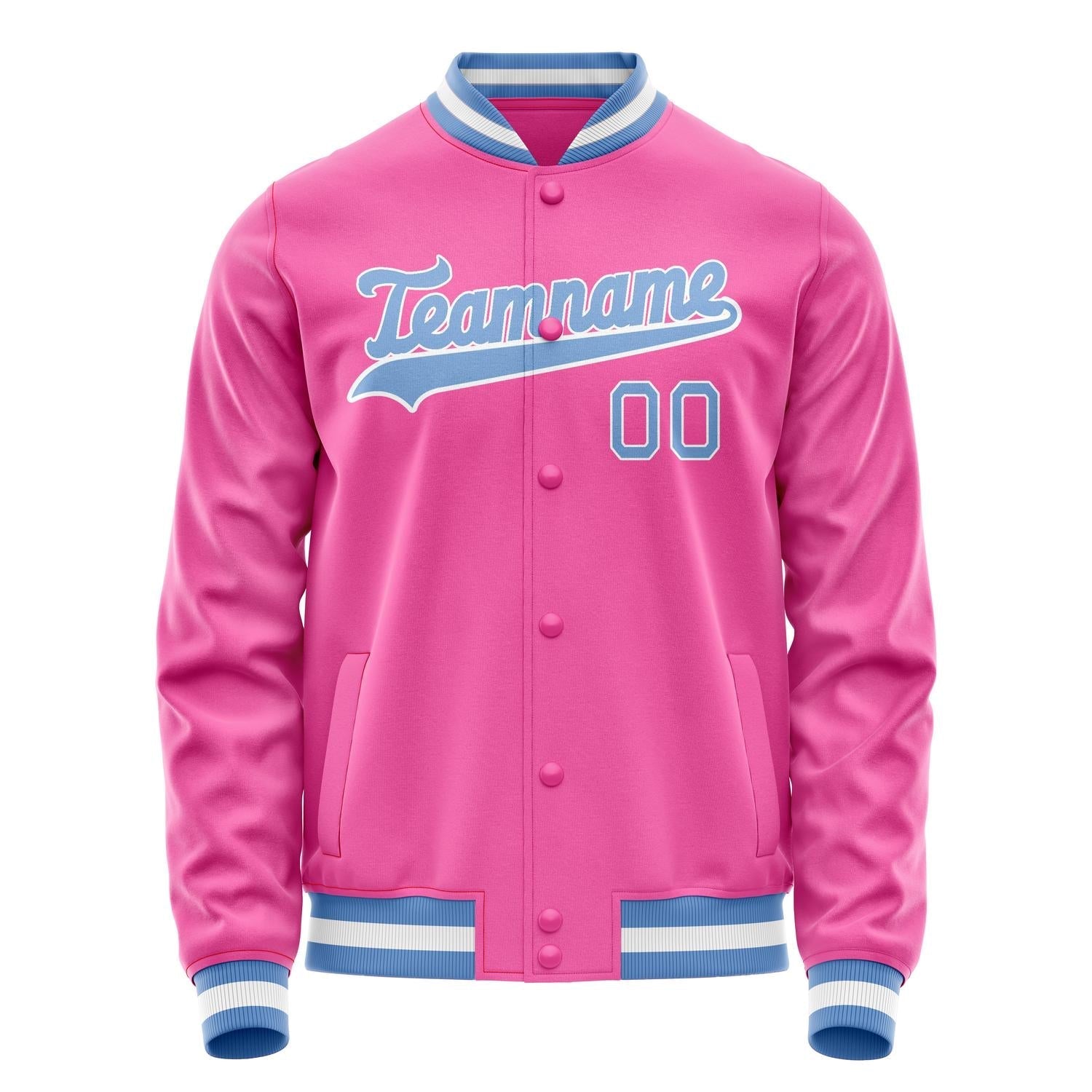 Custom Pink Light-Blue Solid Color Varsity Letterman Jacket JA02240617SH299