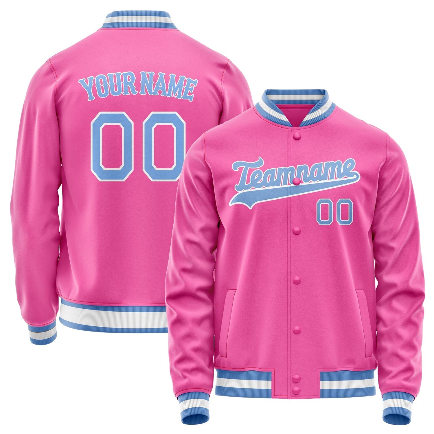 Custom Pink Light-Blue Solid Color Varsity Letterman Jacket JA02240617SH299