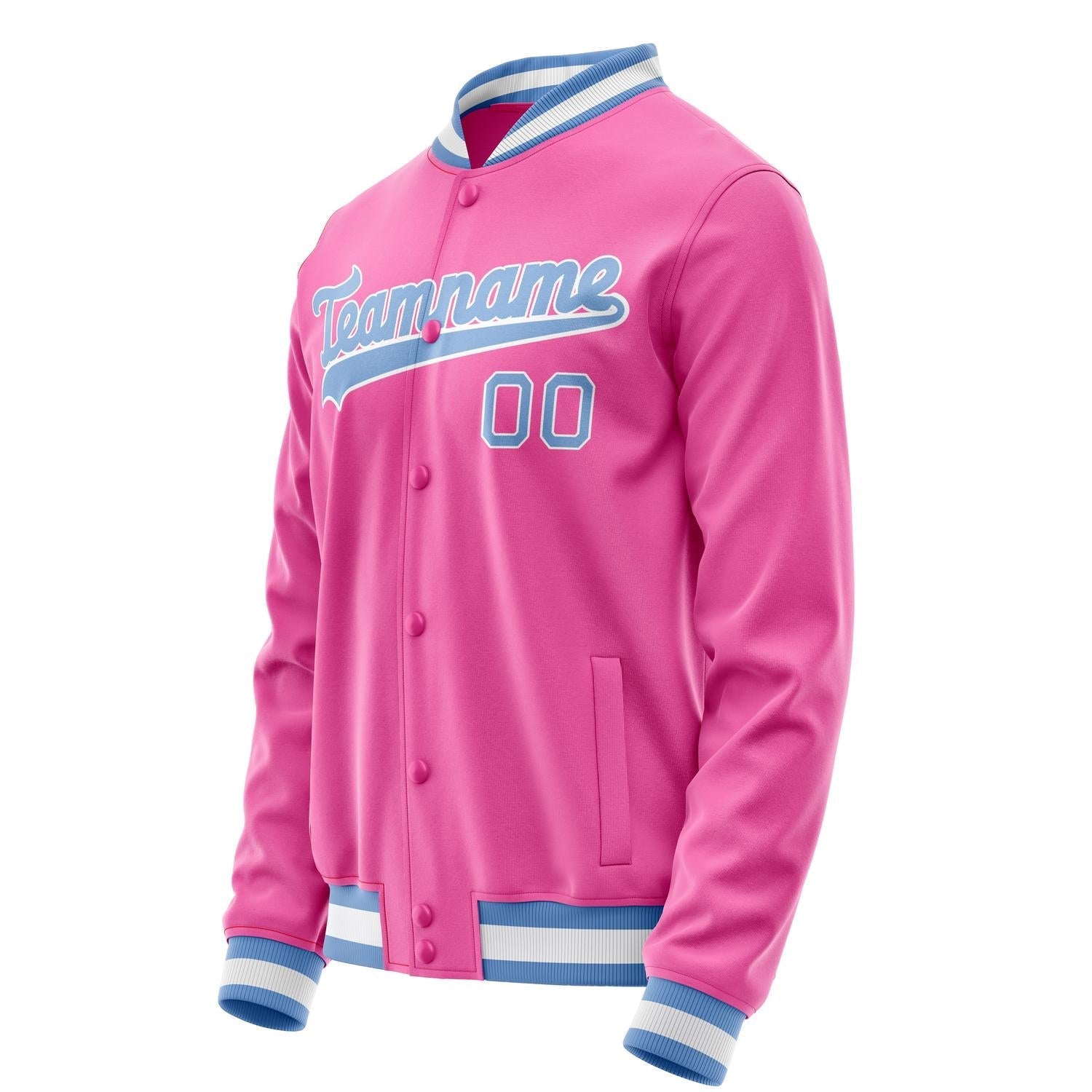 Custom Pink Light-Blue Solid Color Varsity Letterman Jacket JA02240617SH299