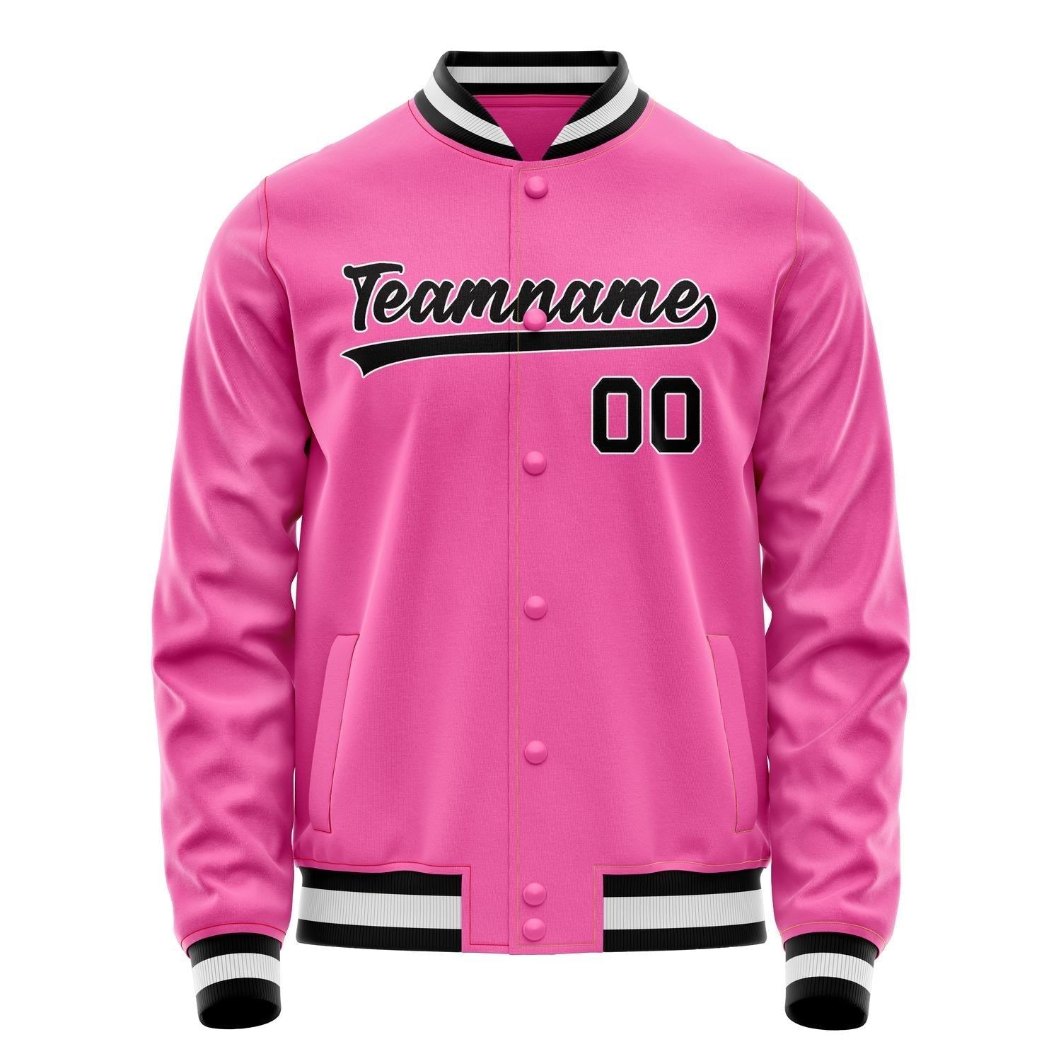 Custom Pink Black Solid Color Varsity Letterman Jacket JA02240617SH300