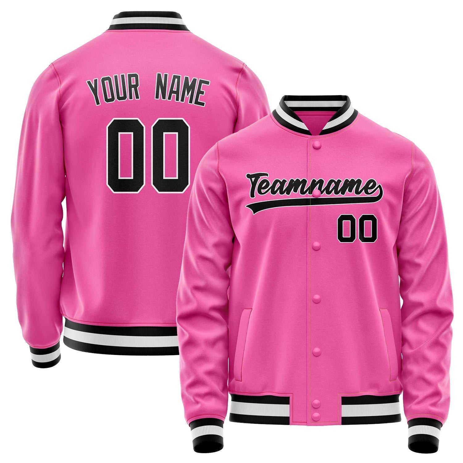 Custom Pink Black Solid Color Varsity Letterman Jacket JA02240617SH300