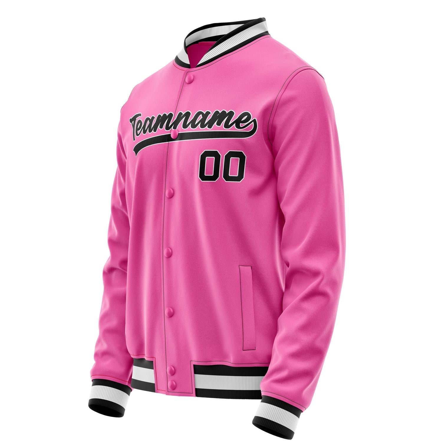 Custom Pink Black Solid Color Varsity Letterman Jacket JA02240617SH300