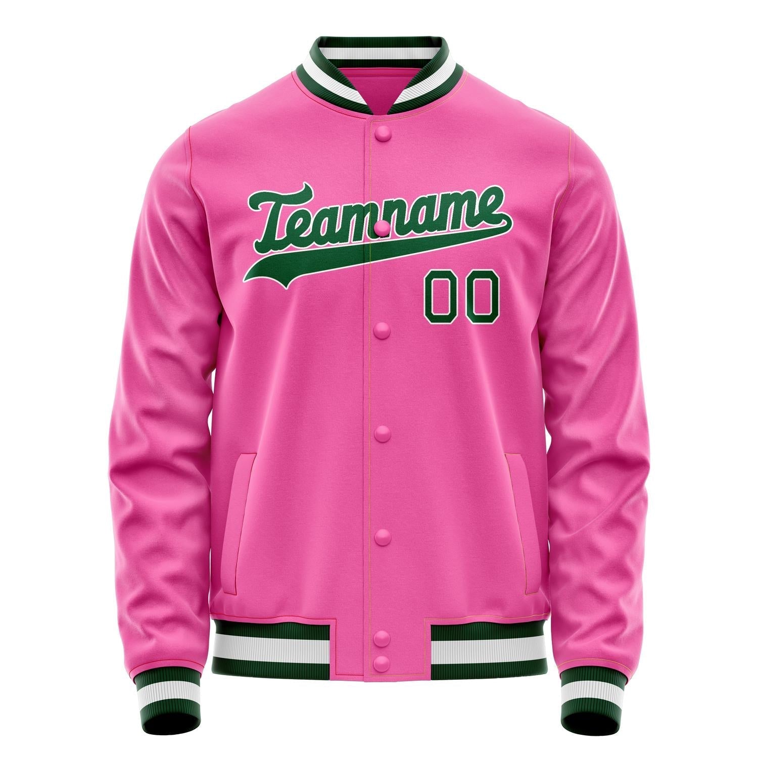 Custom Pink Kelly-Green Solid Color Varsity Letterman Jacket JA02240617SH301
