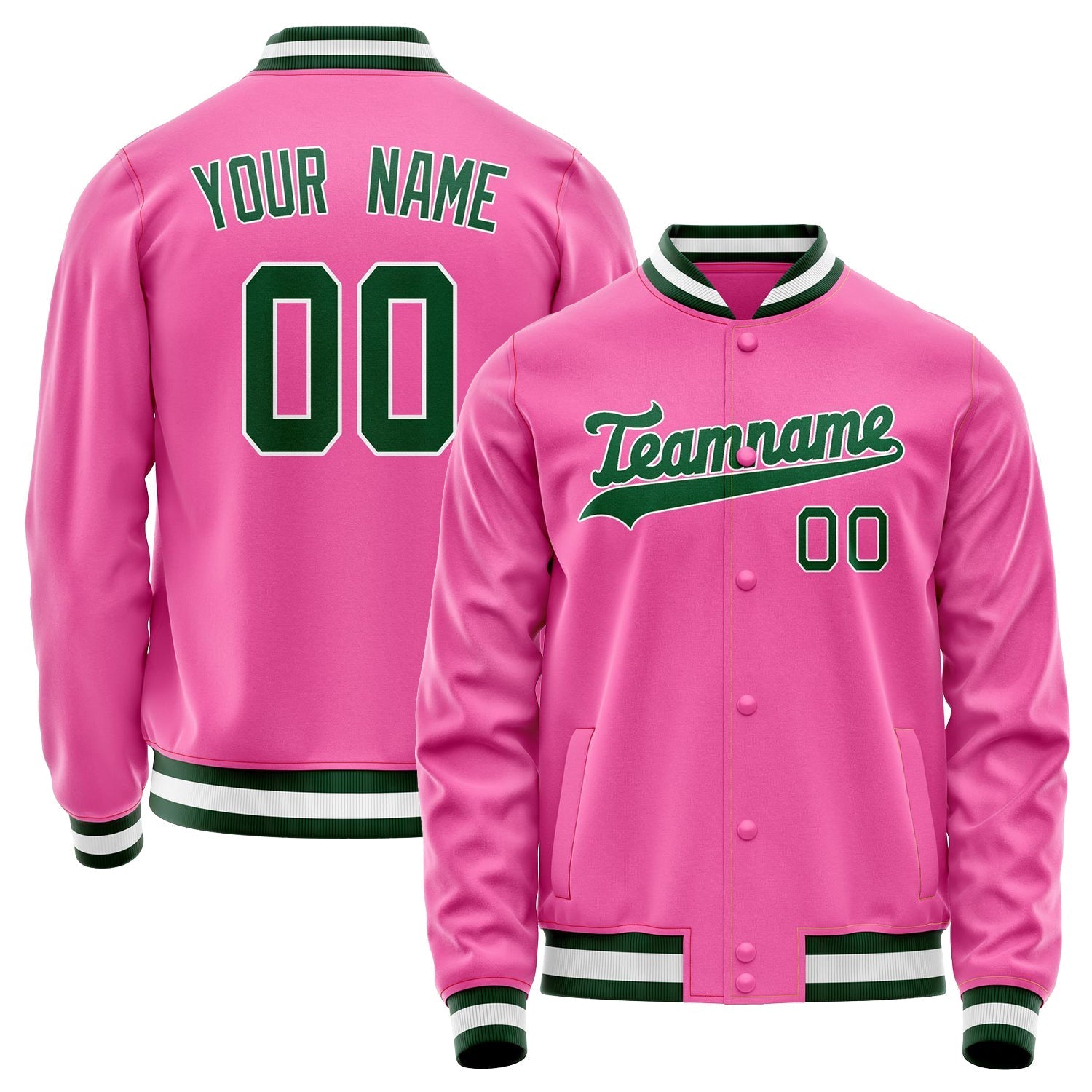 Custom Pink Kelly-Green Solid Color Varsity Letterman Jacket JA02240617SH301