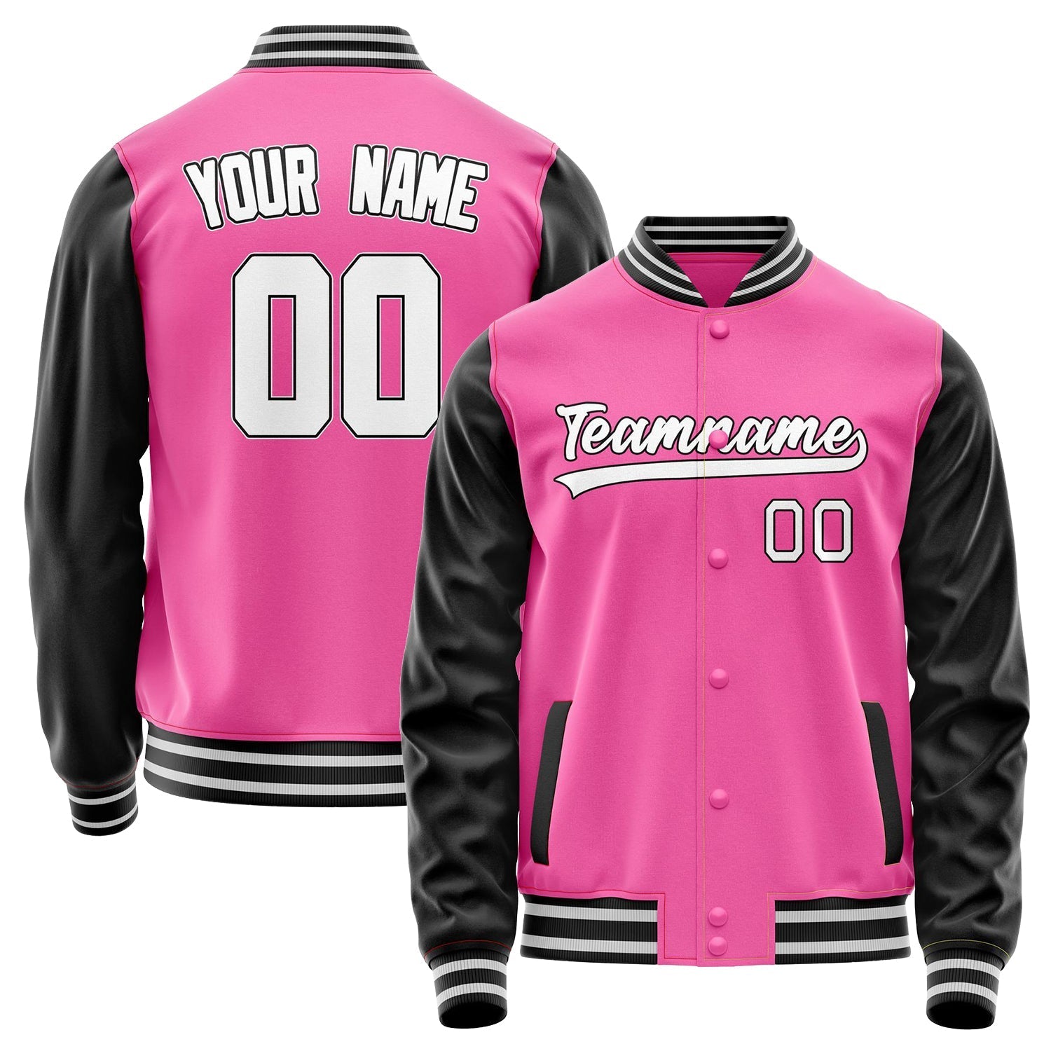 Custom Pink Black Solid Color Varsity Letterman Jacket JA02240617SH303