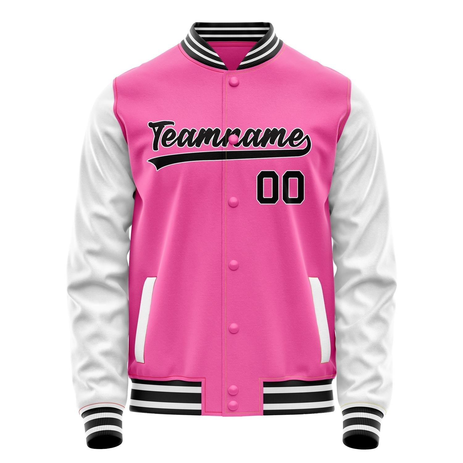 Custom Pink White Solid Color Varsity Letterman Jacket JA02240617SH304