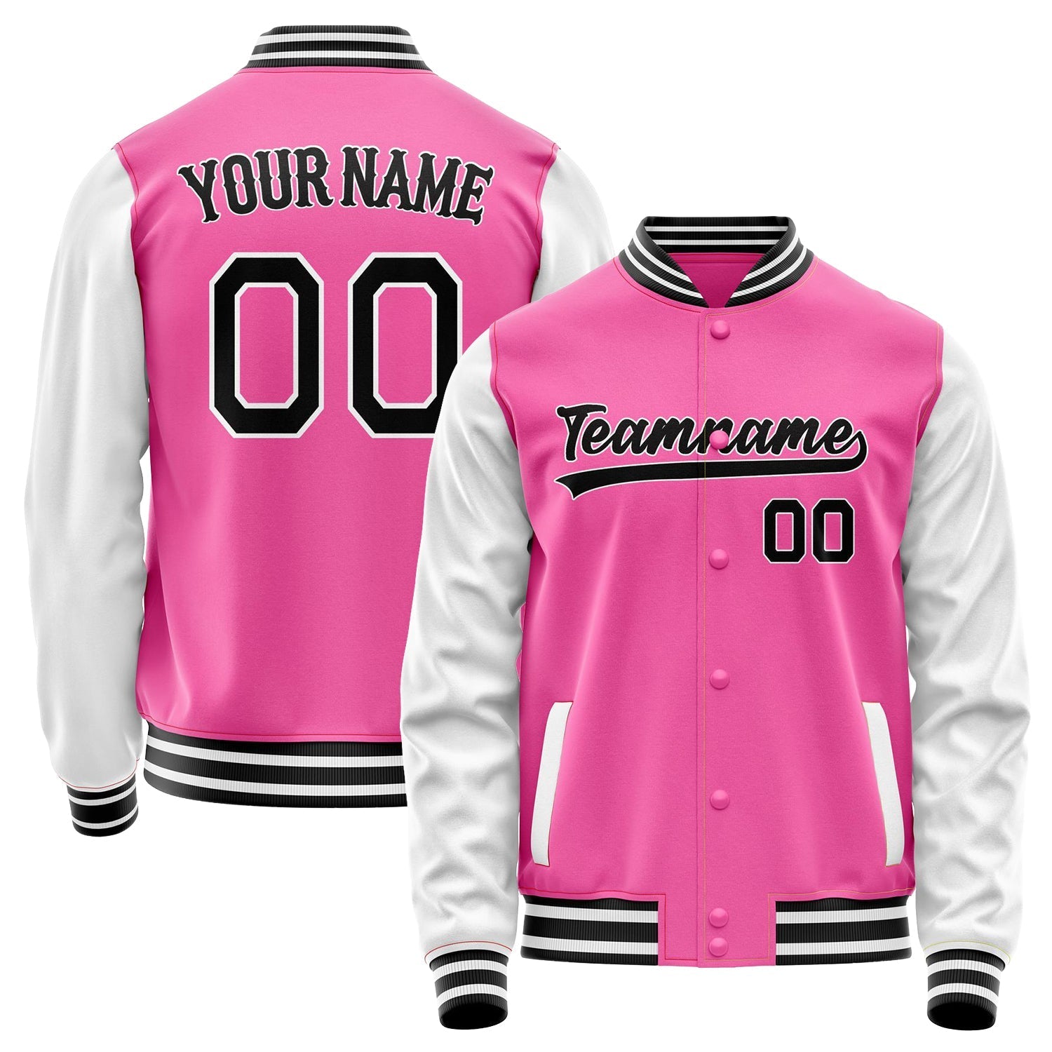 Custom Pink White Solid Color Varsity Letterman Jacket JA02240617SH304