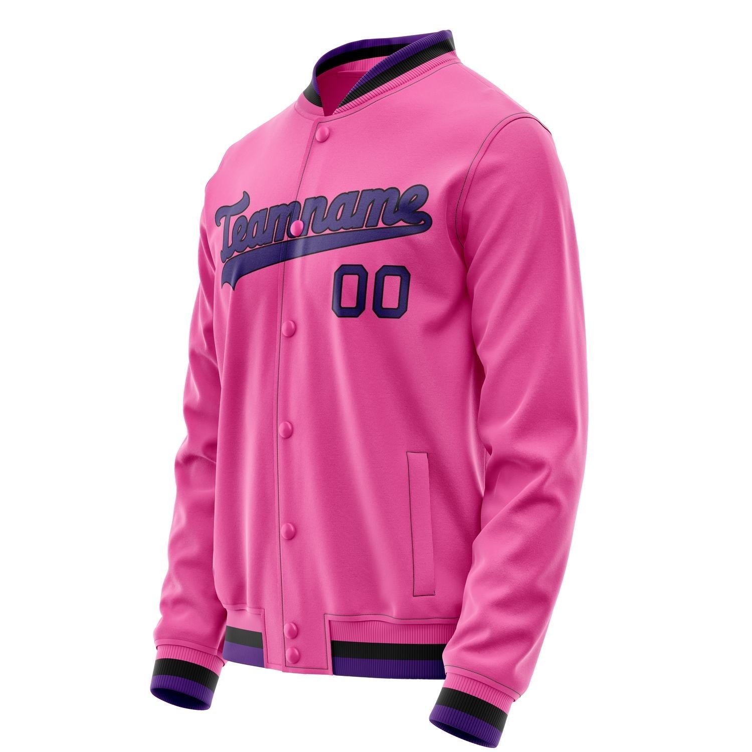 Custom Pink Purple Solid Color Varsity Letterman Jacket JA02240617SH307