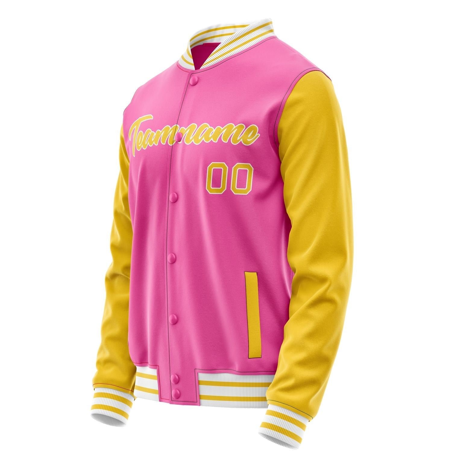 Custom Pink Gold Solid Color Varsity Letterman Jacket JA02240617SH310