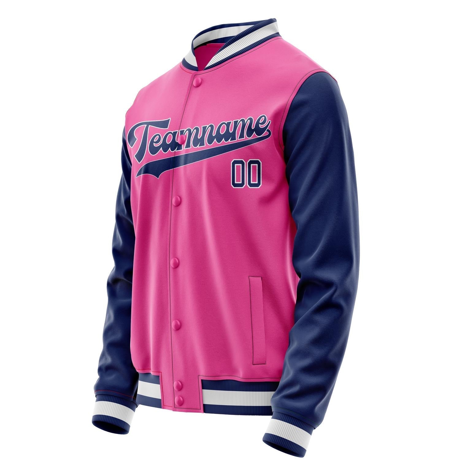 Custom Pink Navy Solid Color Varsity Letterman Jacket JA02240617SH311
