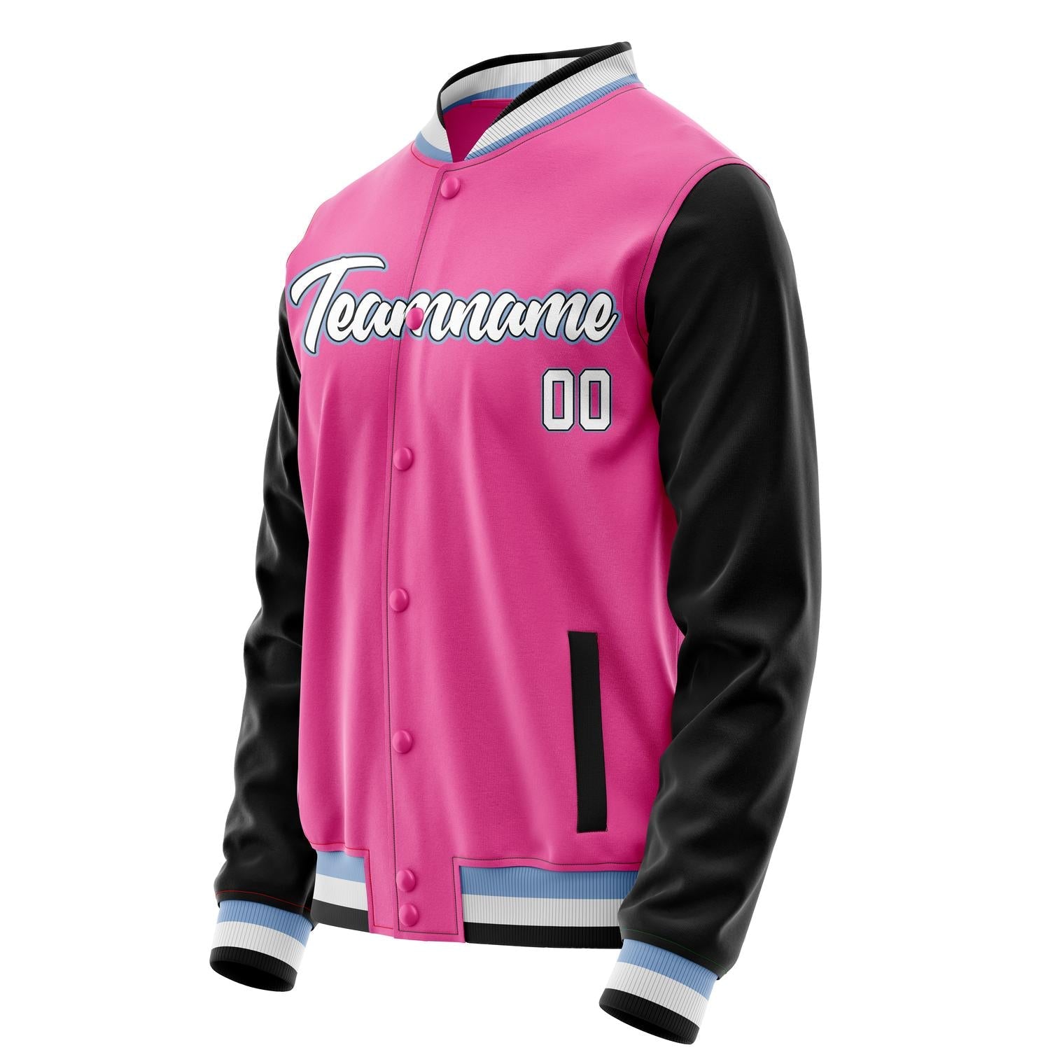 Custom Pink Black Solid Color Varsity Letterman Jacket JA02240617SH312